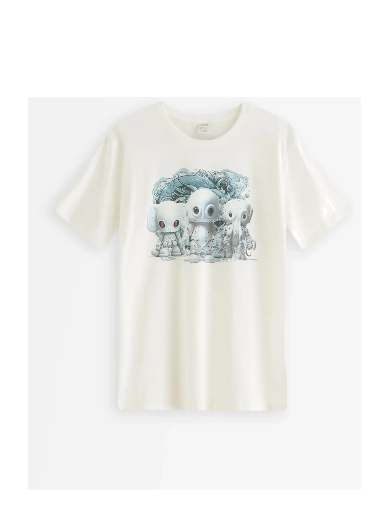 Lindex T shirt robot animals - Lapsed 98–134 - OFF WHITE / cream