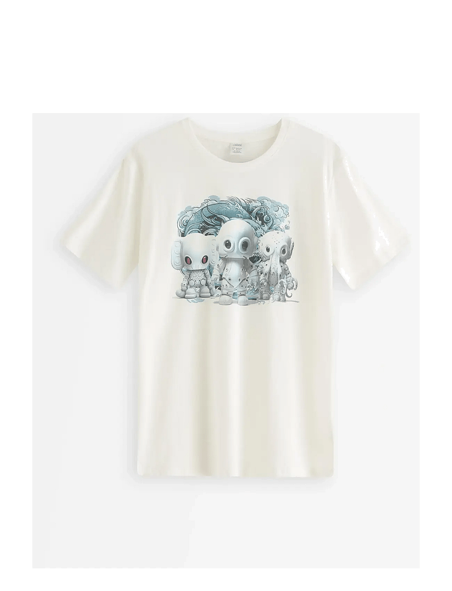 Lindex - T shirt robot animals - kurzärmelige - off white - 1
