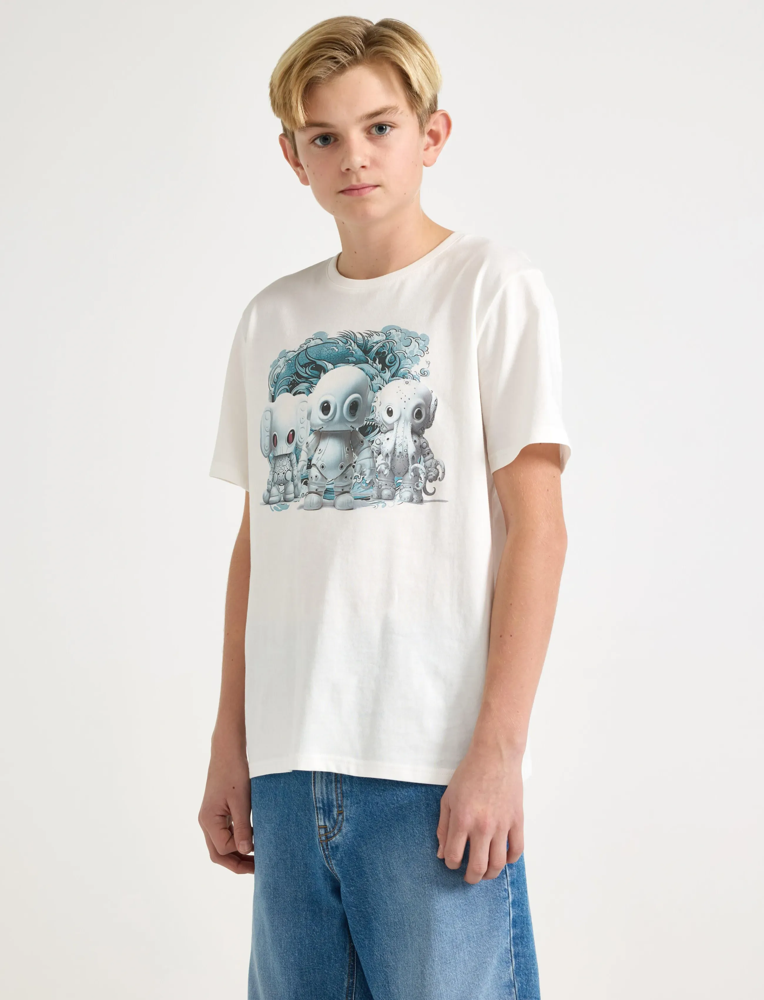 Lindex T shirt robot animals - Oberteile - OFF WHITE / cream