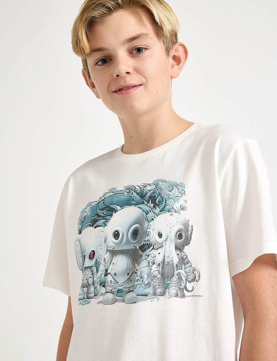 Lindex - T shirt robot animals - kurzärmelige - off white - 4
