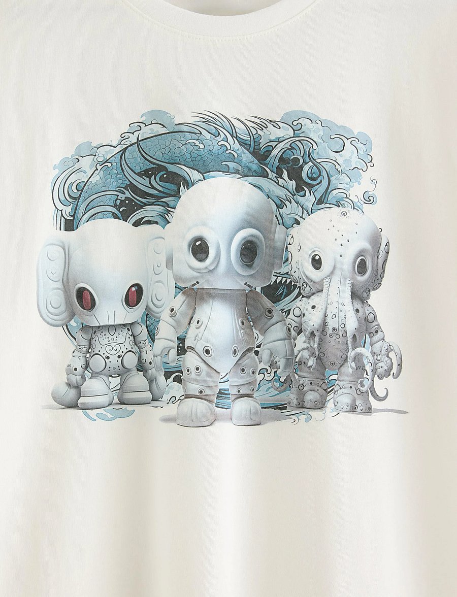 Lindex - T shirt robot animals - kurzärmelige - off white - 5