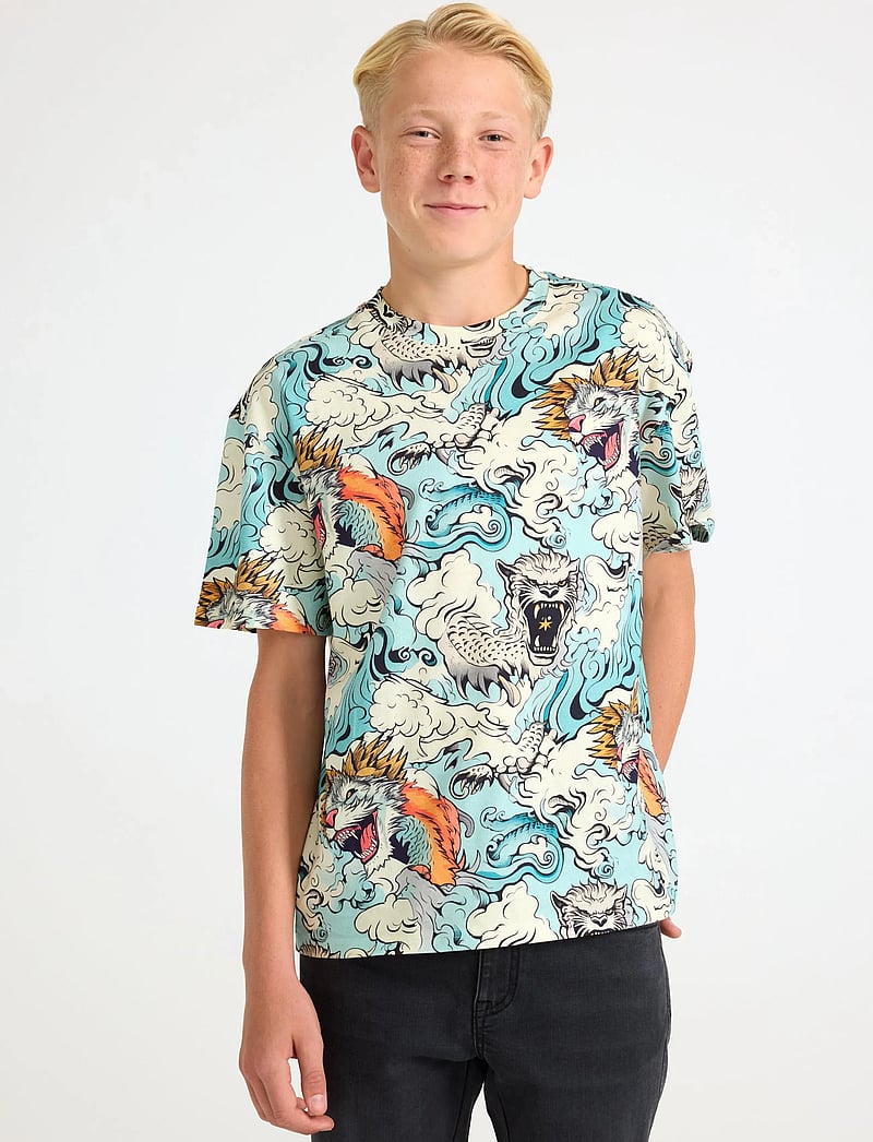 Lindex - T shirt wavy monster - kurzärmelige - light dusty turquoise - 0