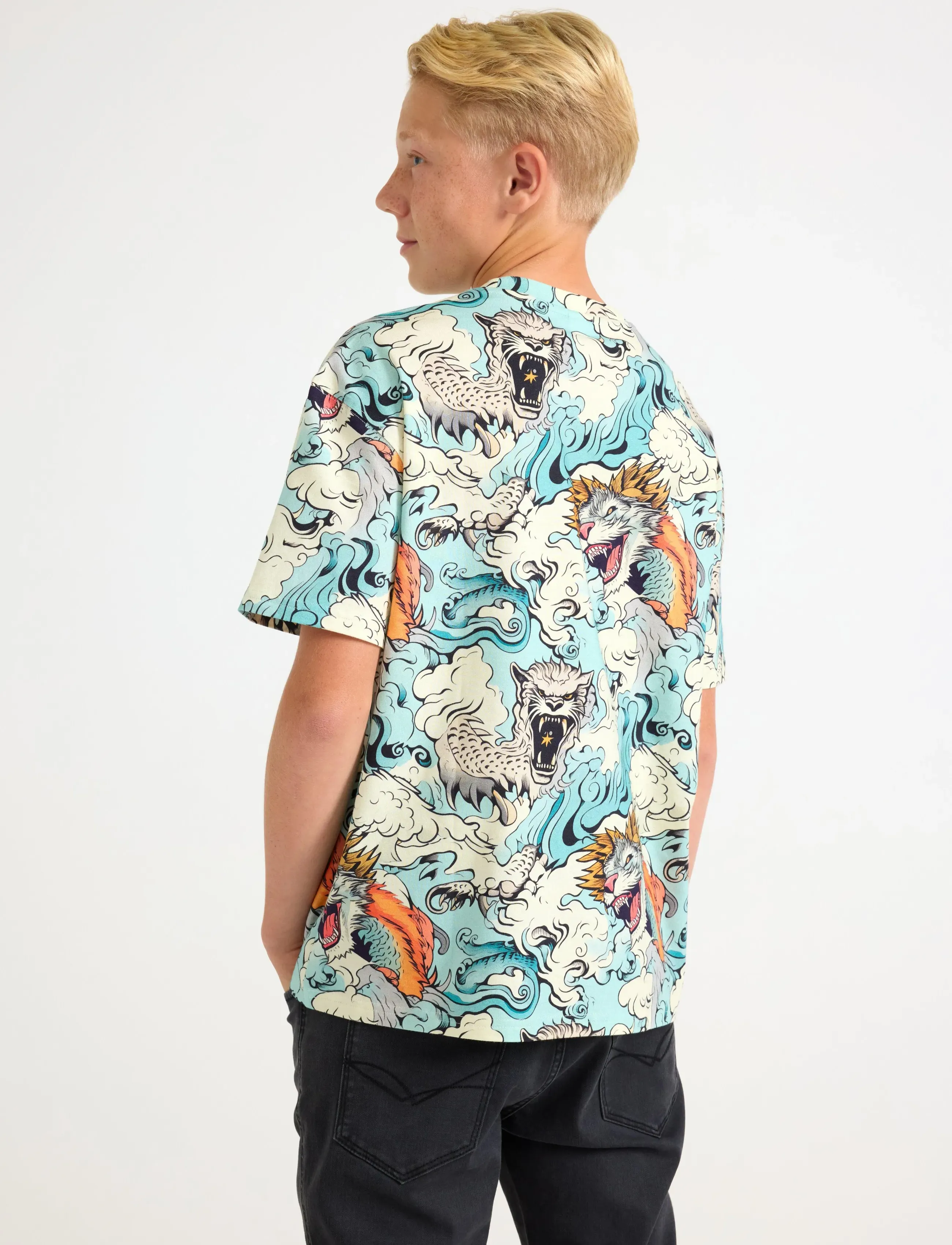 Lindex - T shirt wavy monster - light dusty turquoise - 3