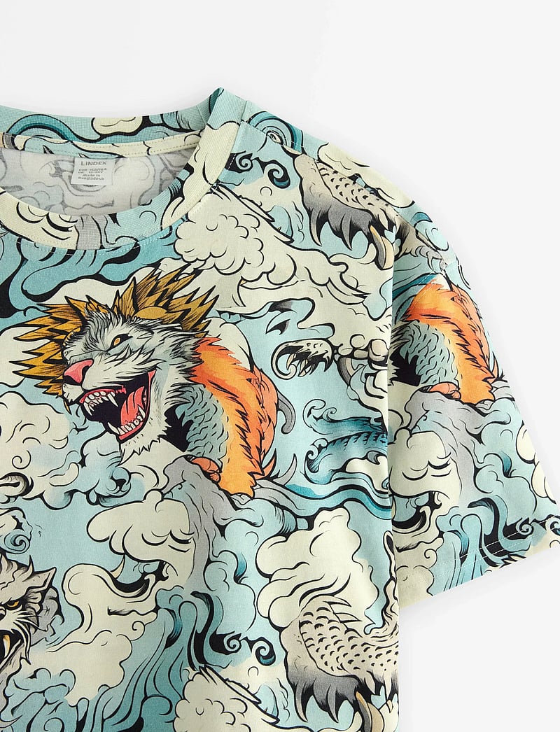 Lindex - T shirt wavy monster - kurzärmelige - light dusty turquoise - 5