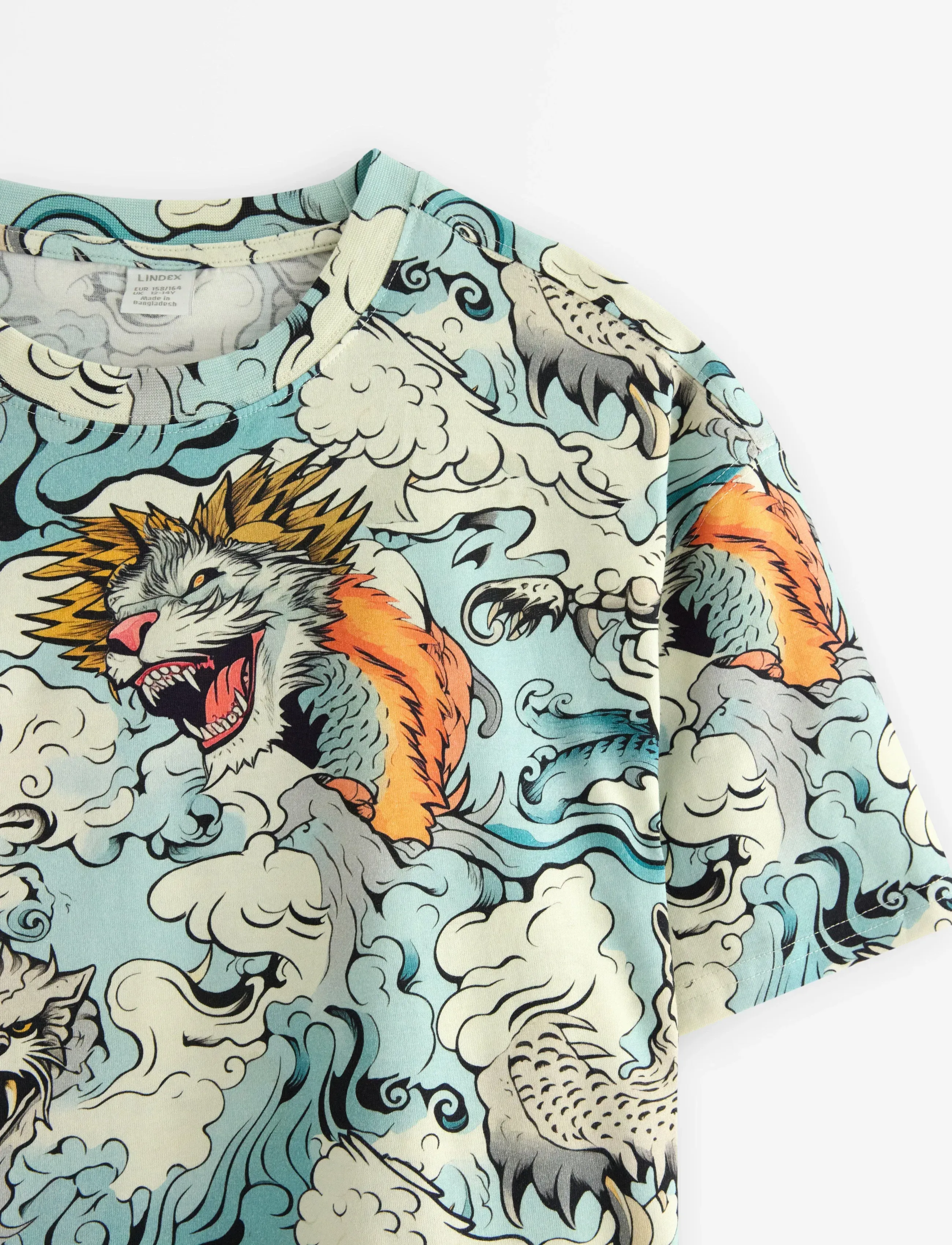 Lindex - T shirt wavy monster - light dusty turquoise - 5