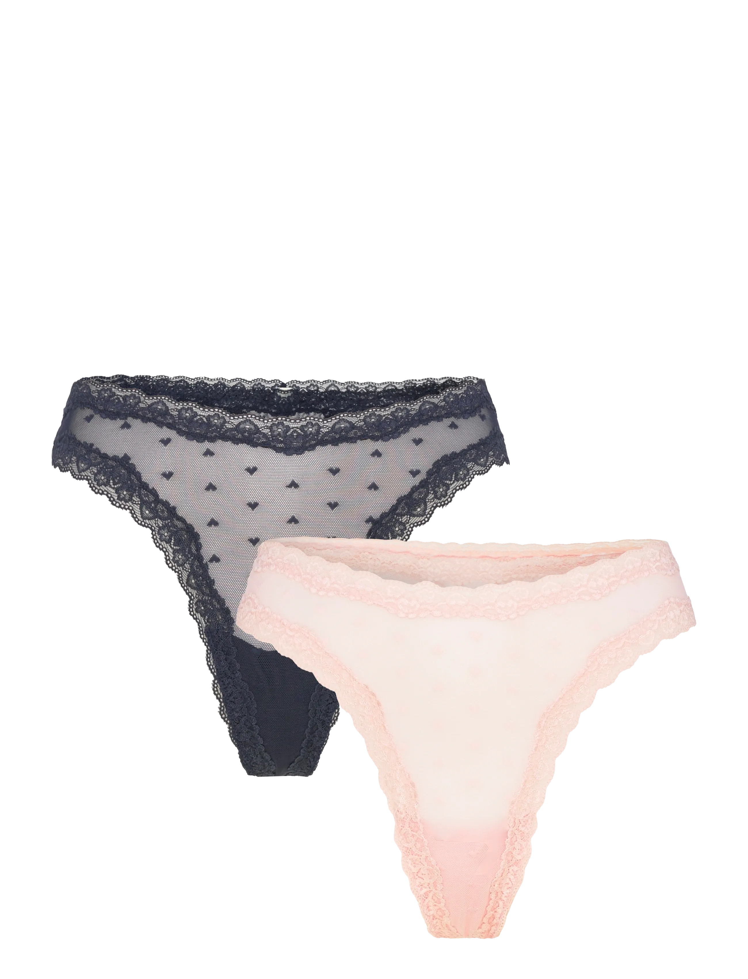 Lindex - Brief thong mesh heart low 2 p - light pink - 0