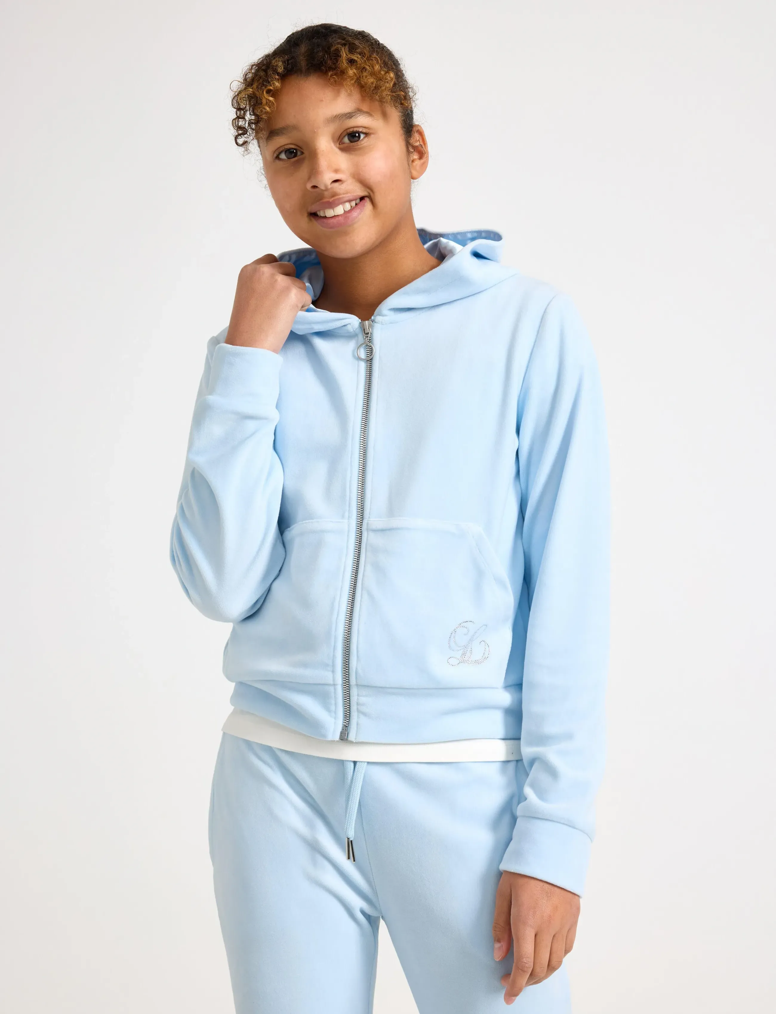 Lindex Sweatshirt Velour With Hoodie, 128, Sweatshirts & Hoodies, Blau - Kinder