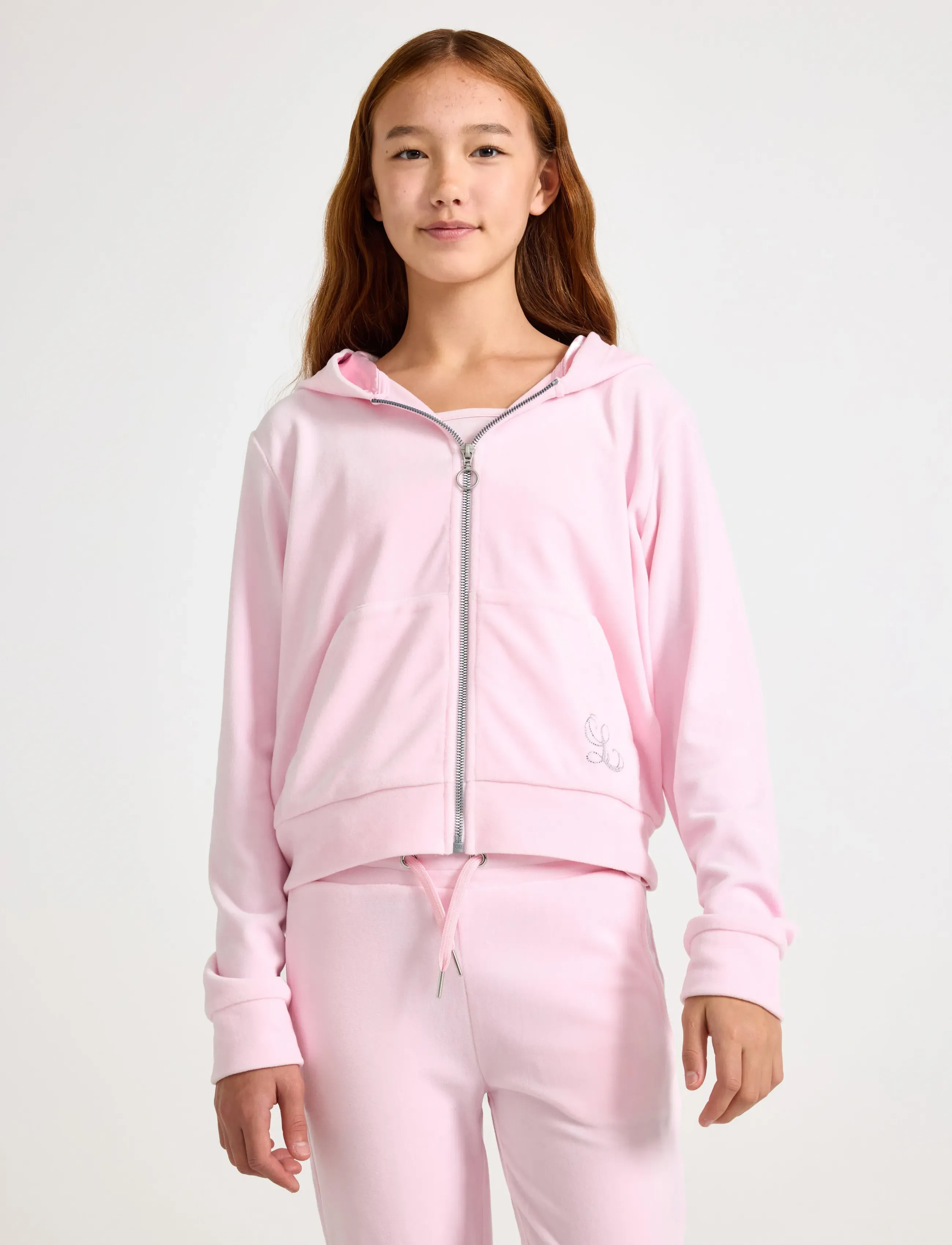 Lindex Sweatshirt Velour With Hoodie, 128, Sweatshirts & Hoodies, Rosa - Kinder