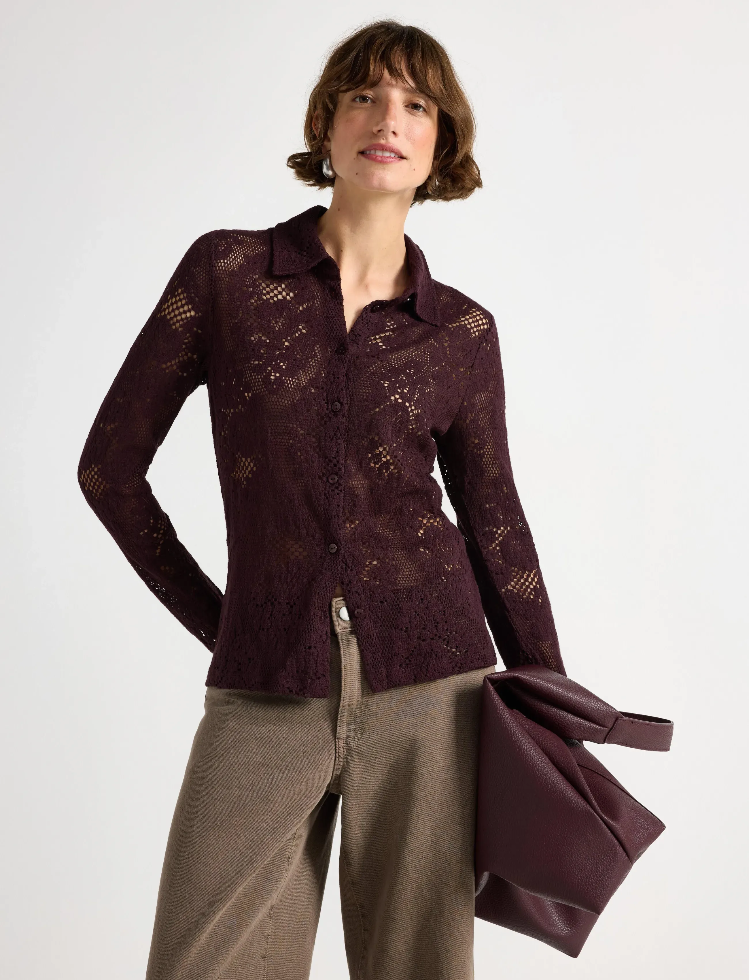 Lindex - Shirt Li - långärmade skjortor - dark dusty red - 0