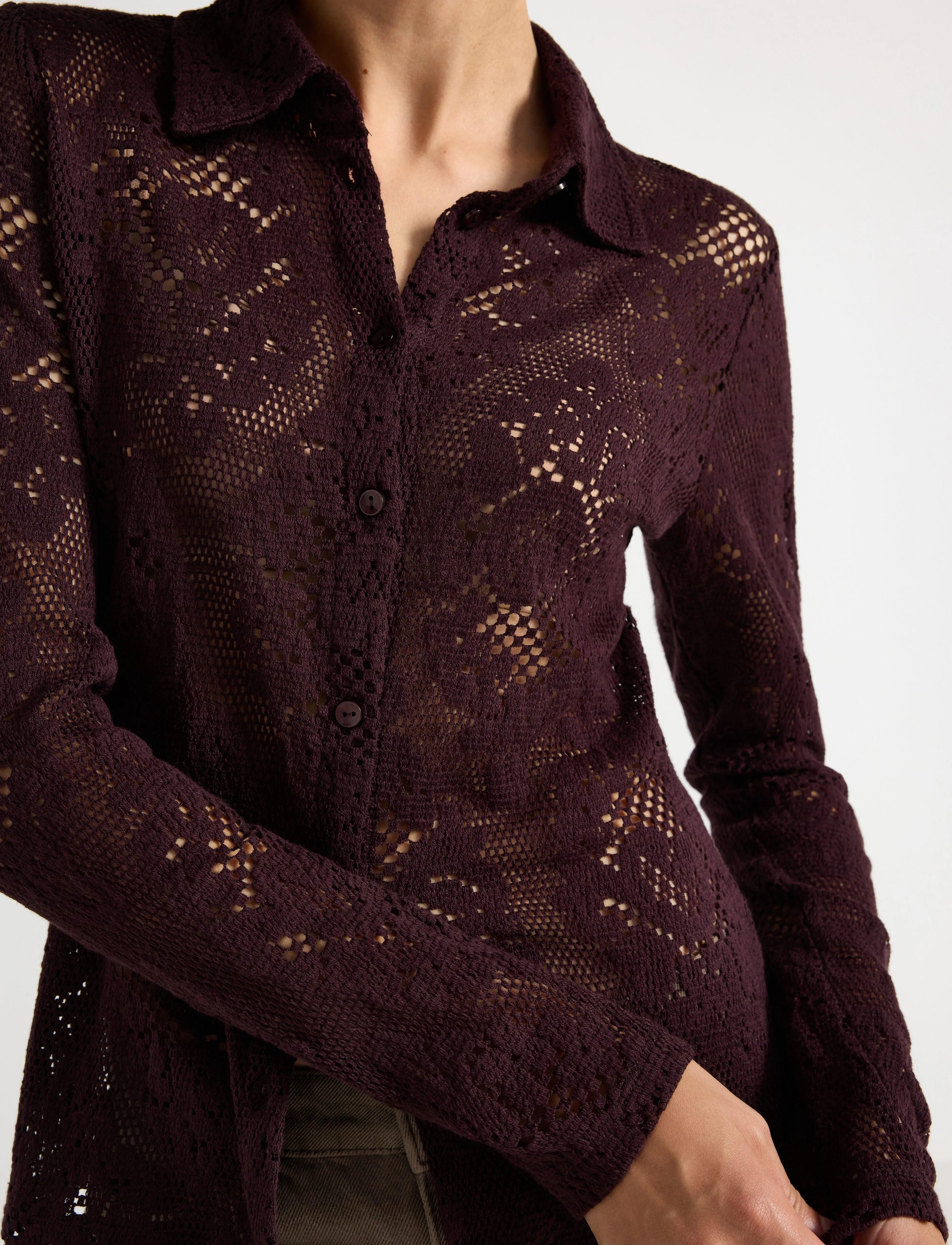 Lindex - Shirt Li - långärmade skjortor - dark dusty red - 4