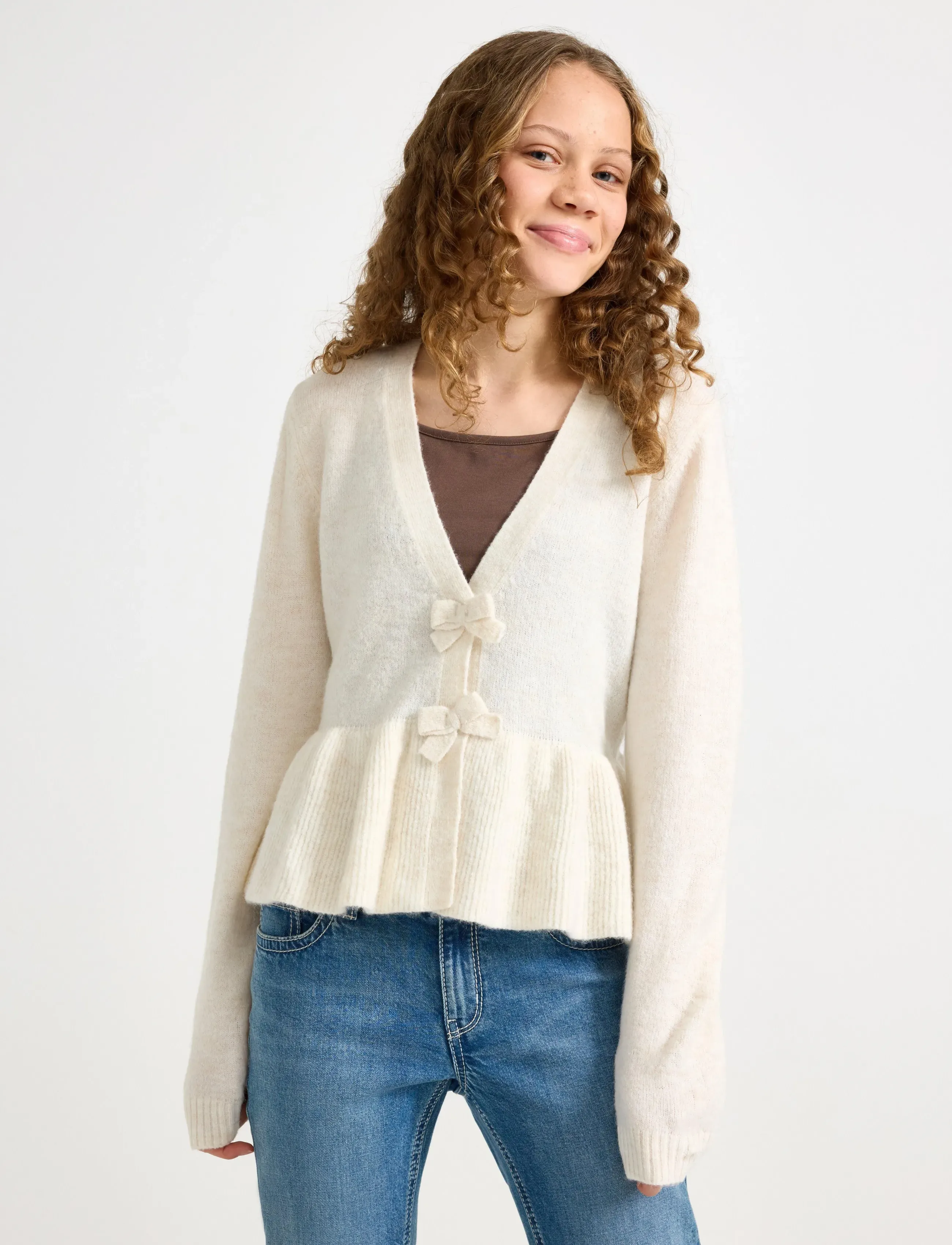 Lindex Cardigan knitted peplum - Yläosat - LIGHT BEIGE MELANGE / cream