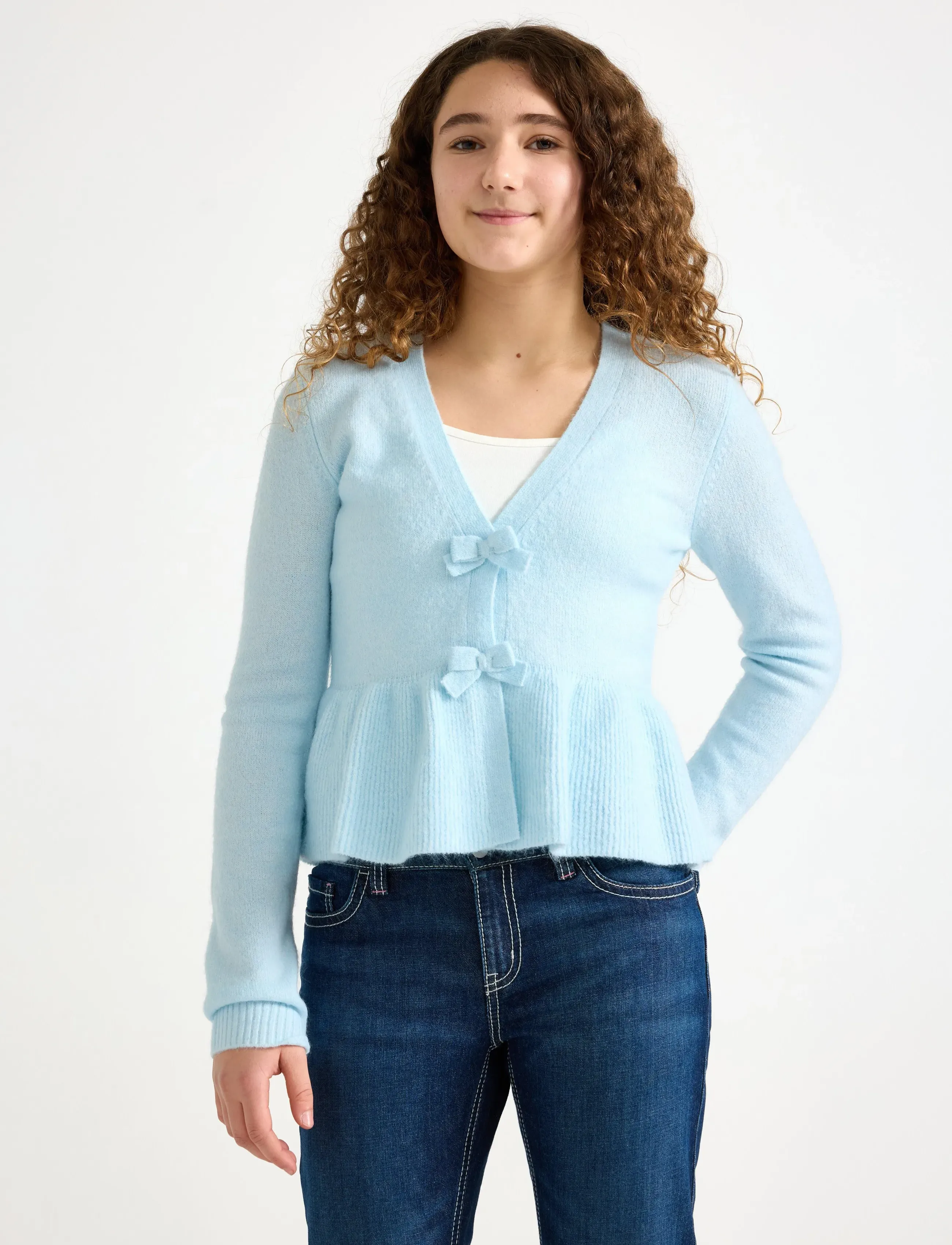 Lindex Cardigan With Peplum Design, Børn, Peplum Cardigan, Blå, Str: 158/164
