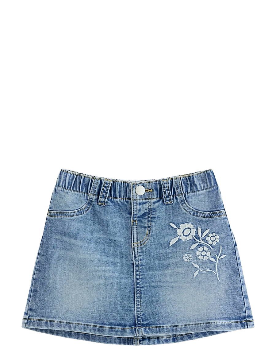 Lindex - skirt denim emb flowers - korte nederdele - denim - 1