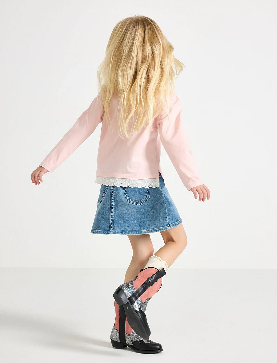 Lindex - skirt denim emb flowers - korte nederdele - denim - 3