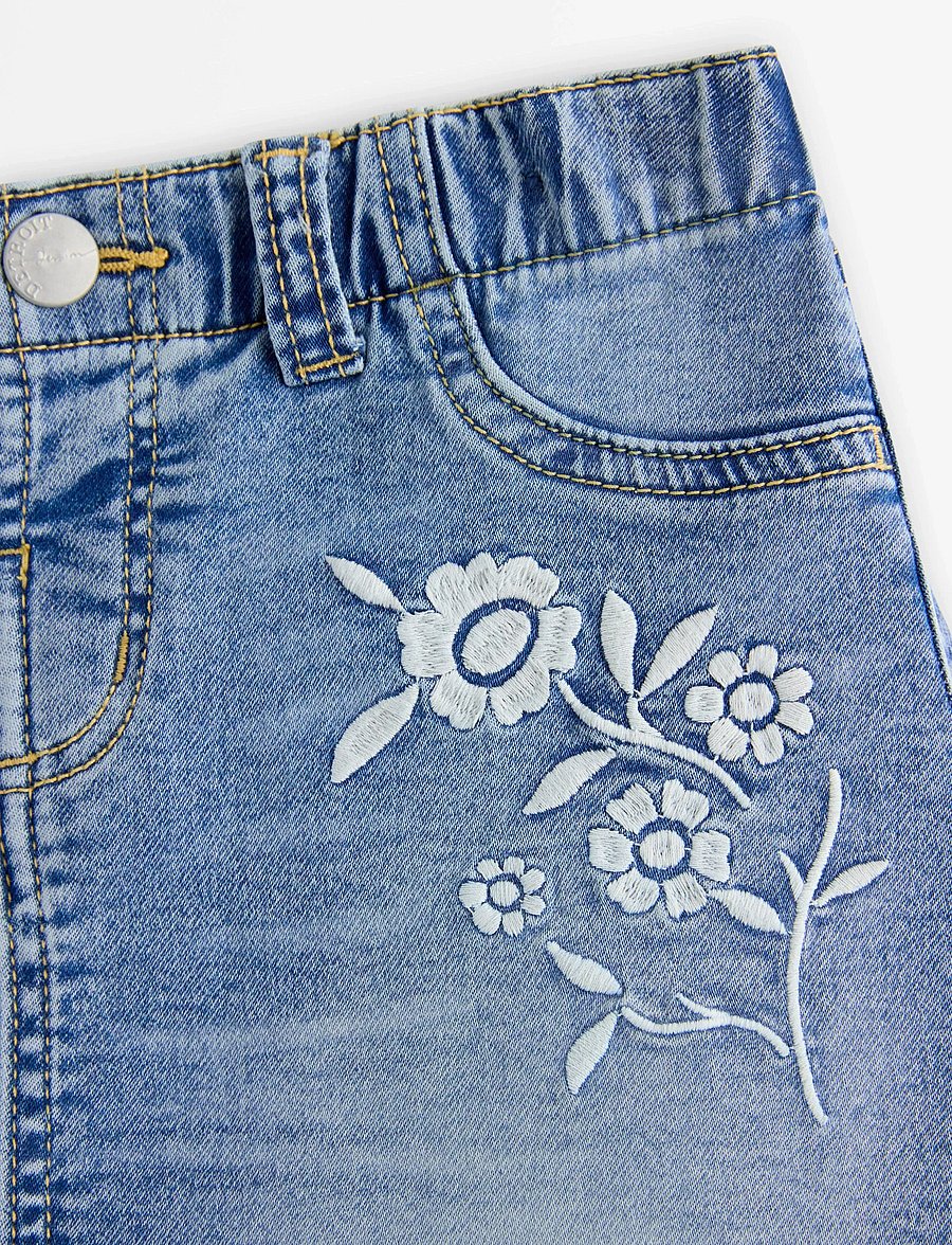 Lindex - skirt denim emb flowers - korte nederdele - denim - 5