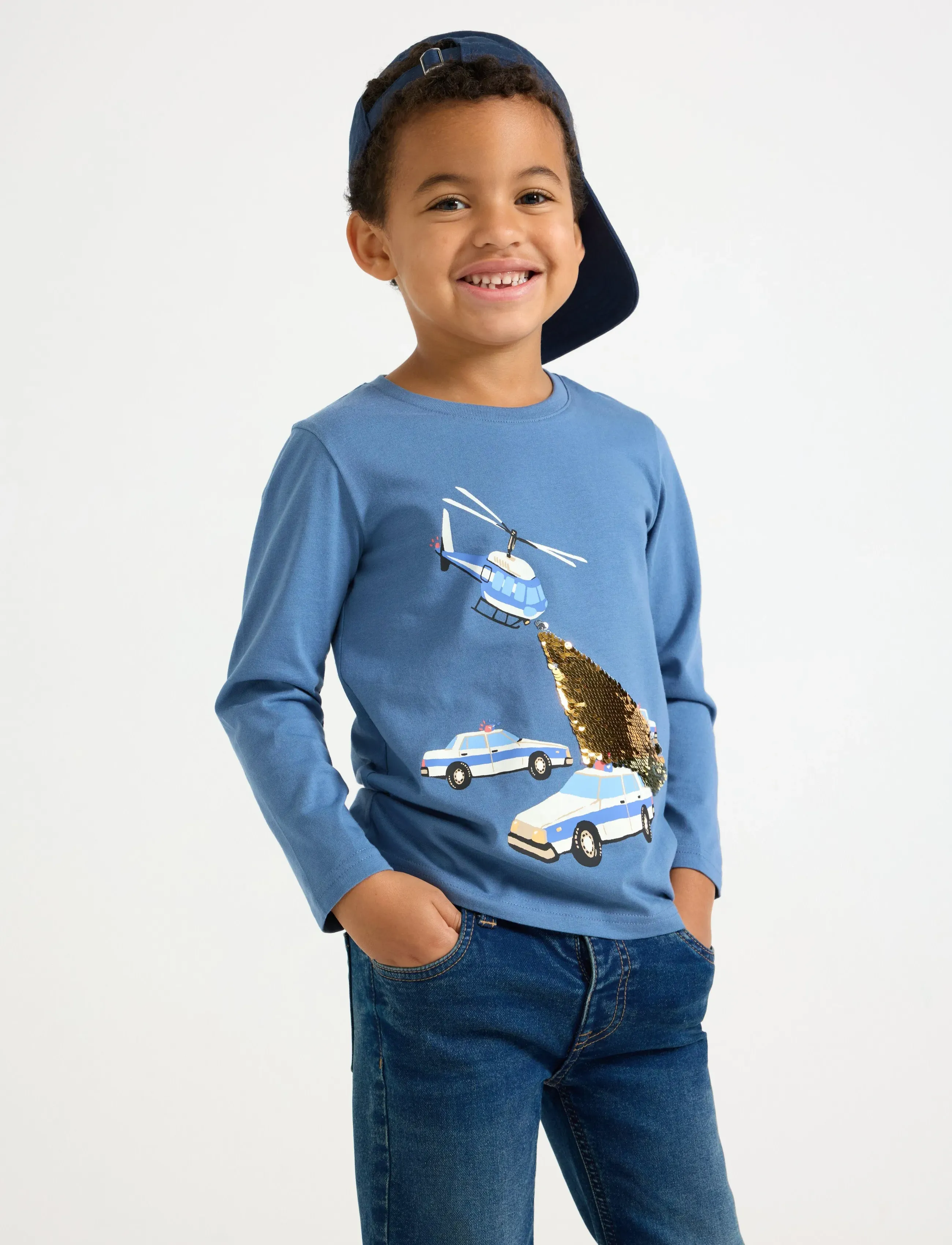 Lindex Top LS SOS Police Sequin - Overdele - LIGHT DUSTY BLUE / blue