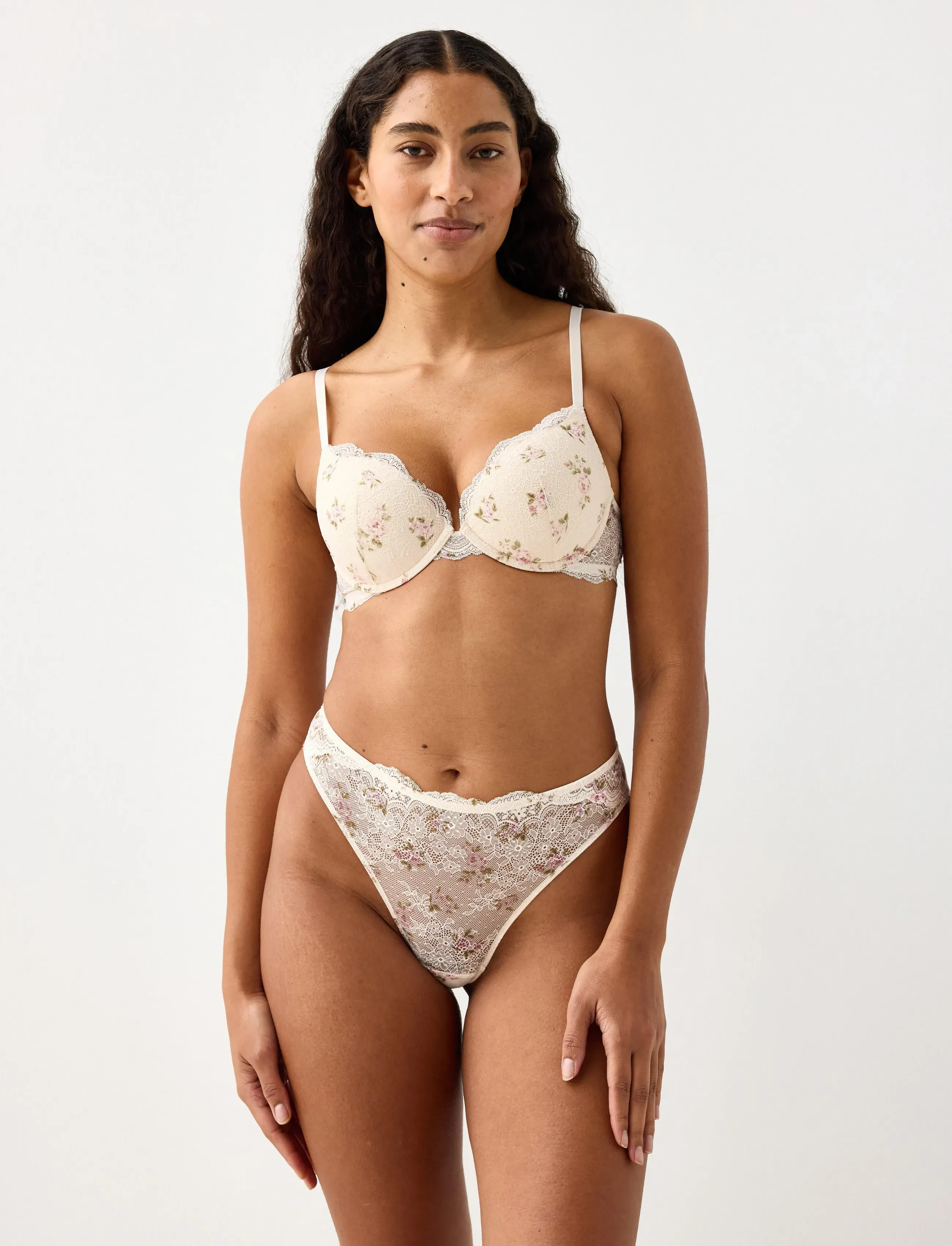Lindex Bra Malva push up Valerie lace - Alusvaatteet - LIGHT PINK / cream