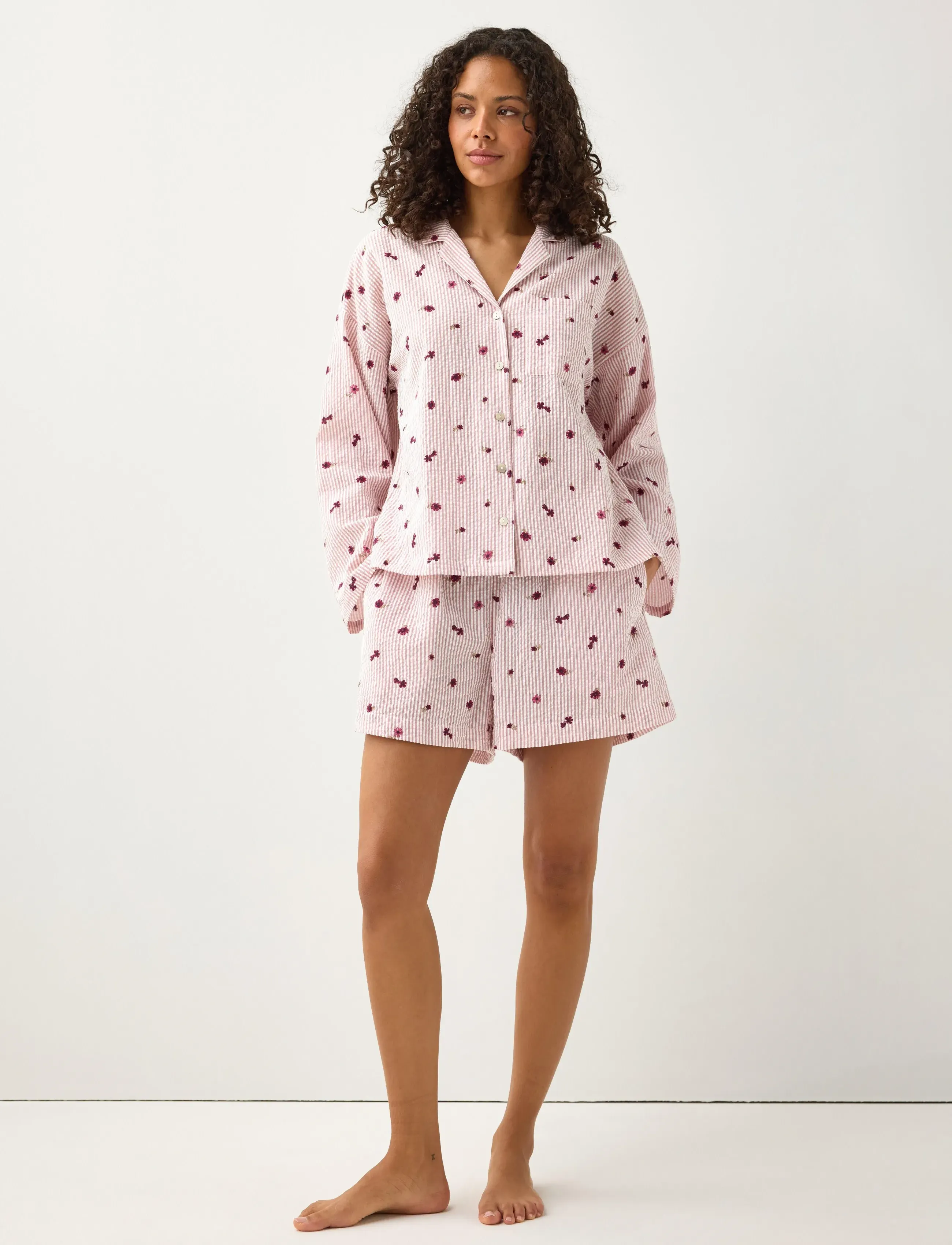 Lindex Pyjama Shorts In Seersucker, L, Night & Loungewear, Rosa - Shorts, Frauen