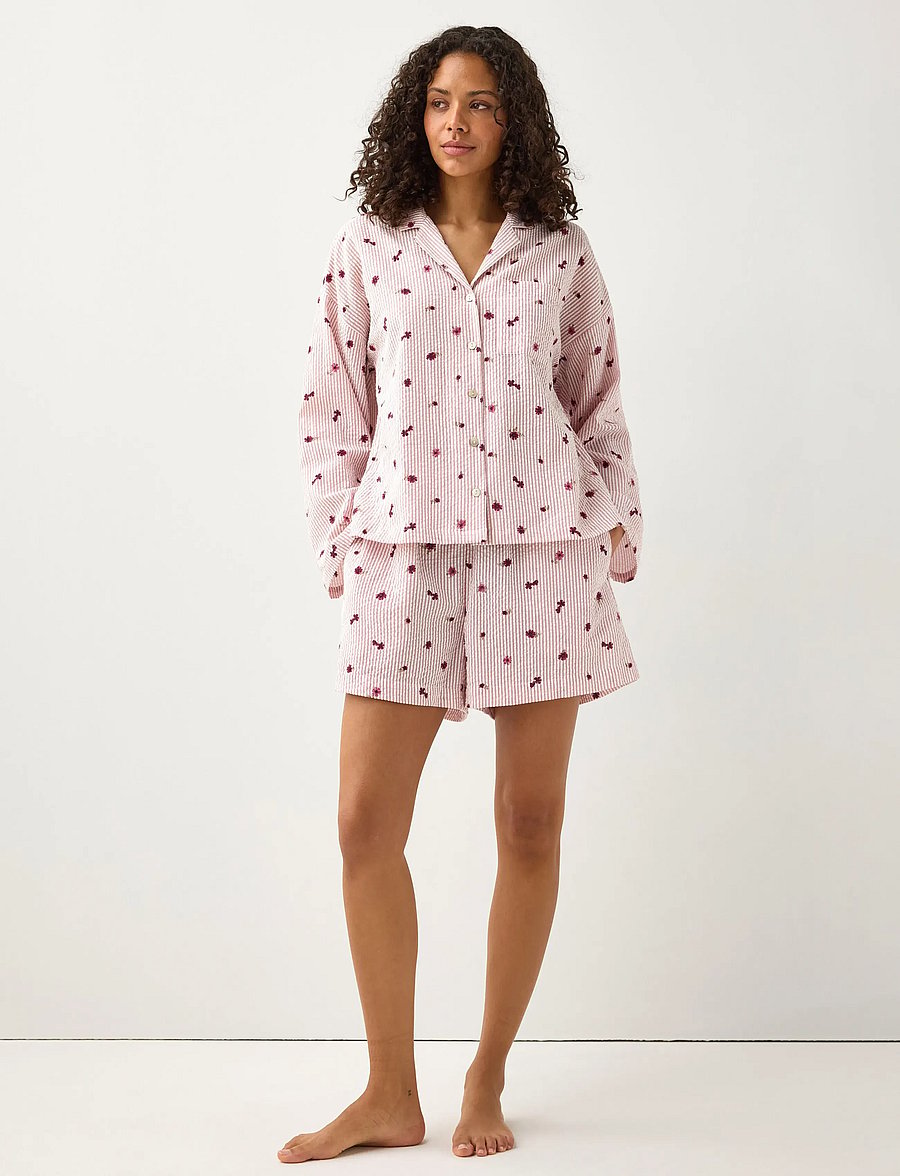 Lindex - Pyjama shorts in seersucker - pyjamasshorts - light dusty pink - 0