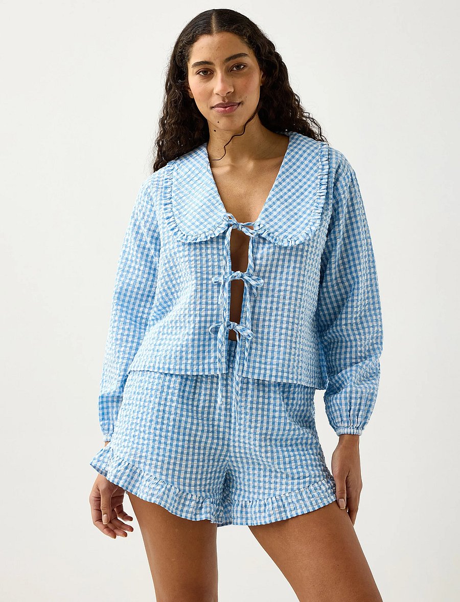 Lindex - Pyjama shirt in seersucker - overdele - light blue - 0