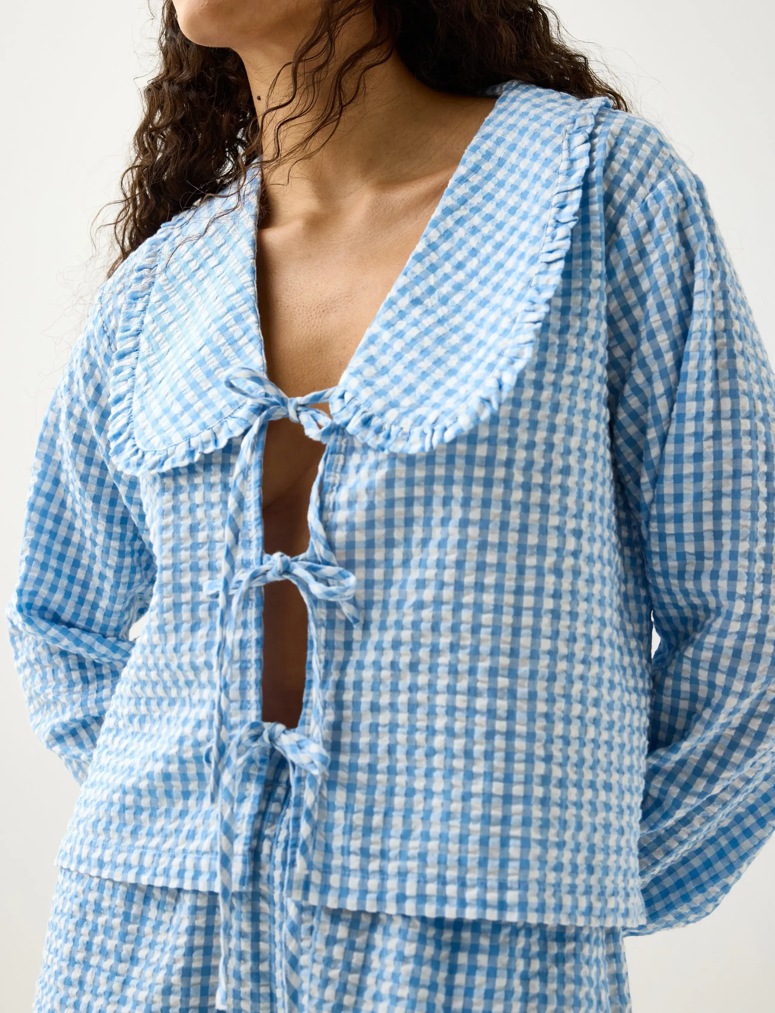 Lindex - Pyjama shirt in seersucker - overdele - light blue - 4