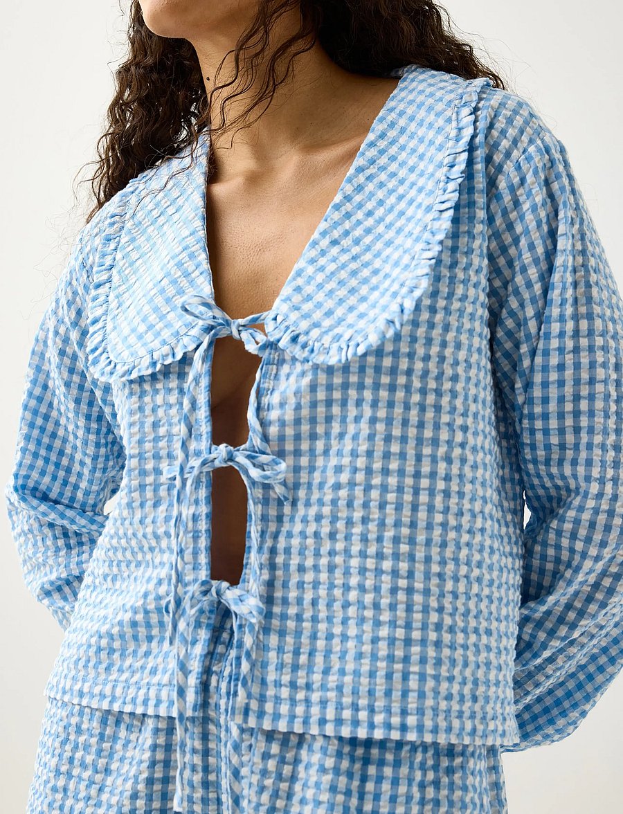 Lindex - Pyjama shirt in seersucker - overdele - light blue - 4