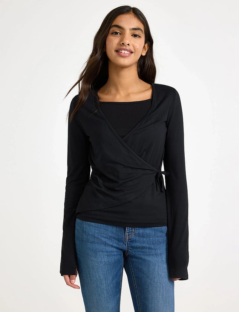 Lindex - Long-sleeved wrap top - langärmelig - black - 0
