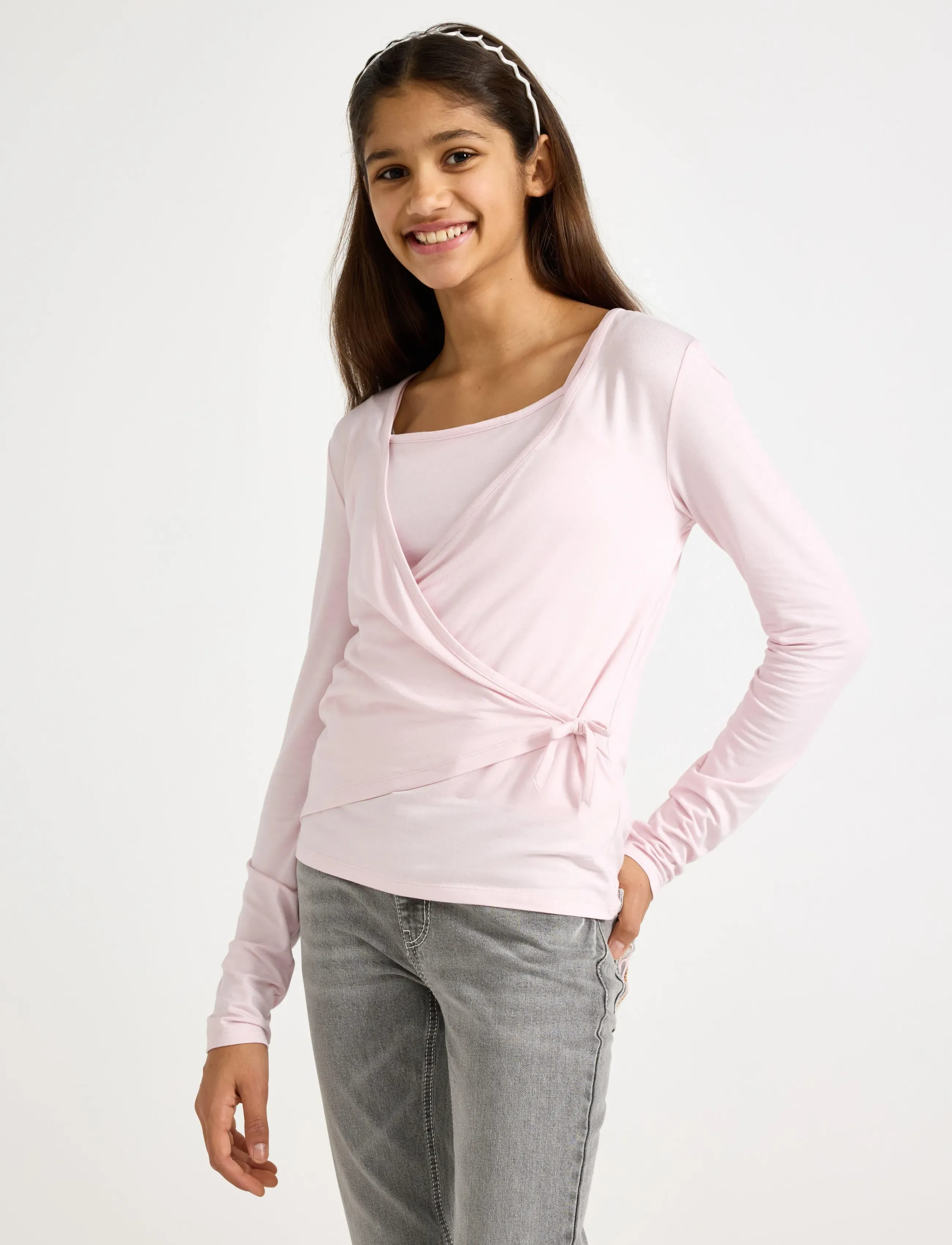 Lindex Long-Sleeved Wrap Top, Børn, Langærmet Slå Om Top, Pink, Str: 170
