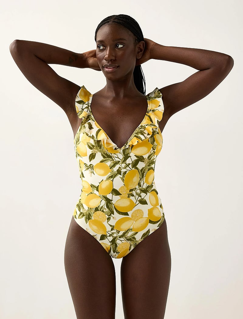 Lindex - Swimsuit with flounce - badedragter - dark dusty yellow - 0