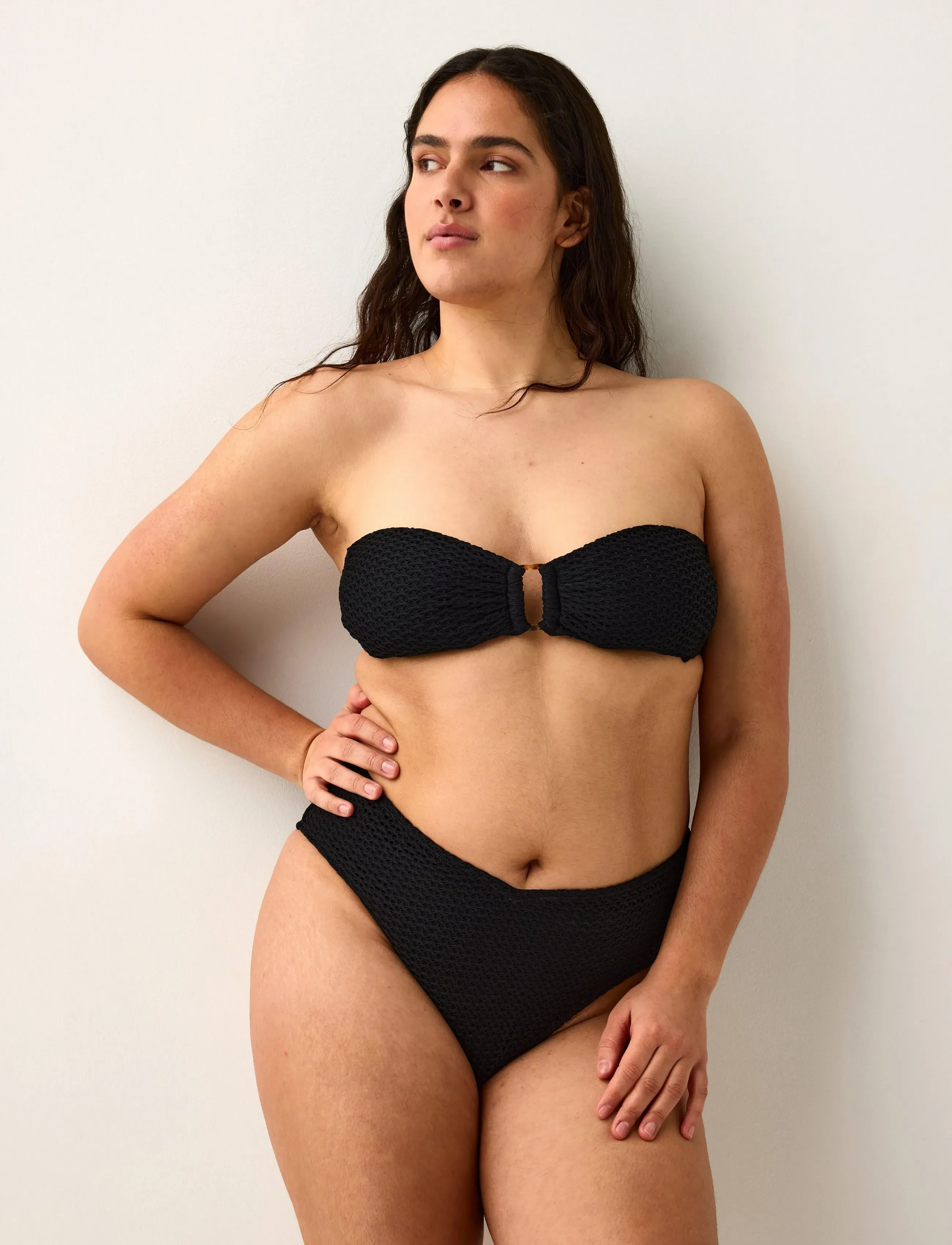 Lindex Pattern-Knit Bikini Bottom, M, Black, Bikiniunderdele > Bikinitrusser, Dame