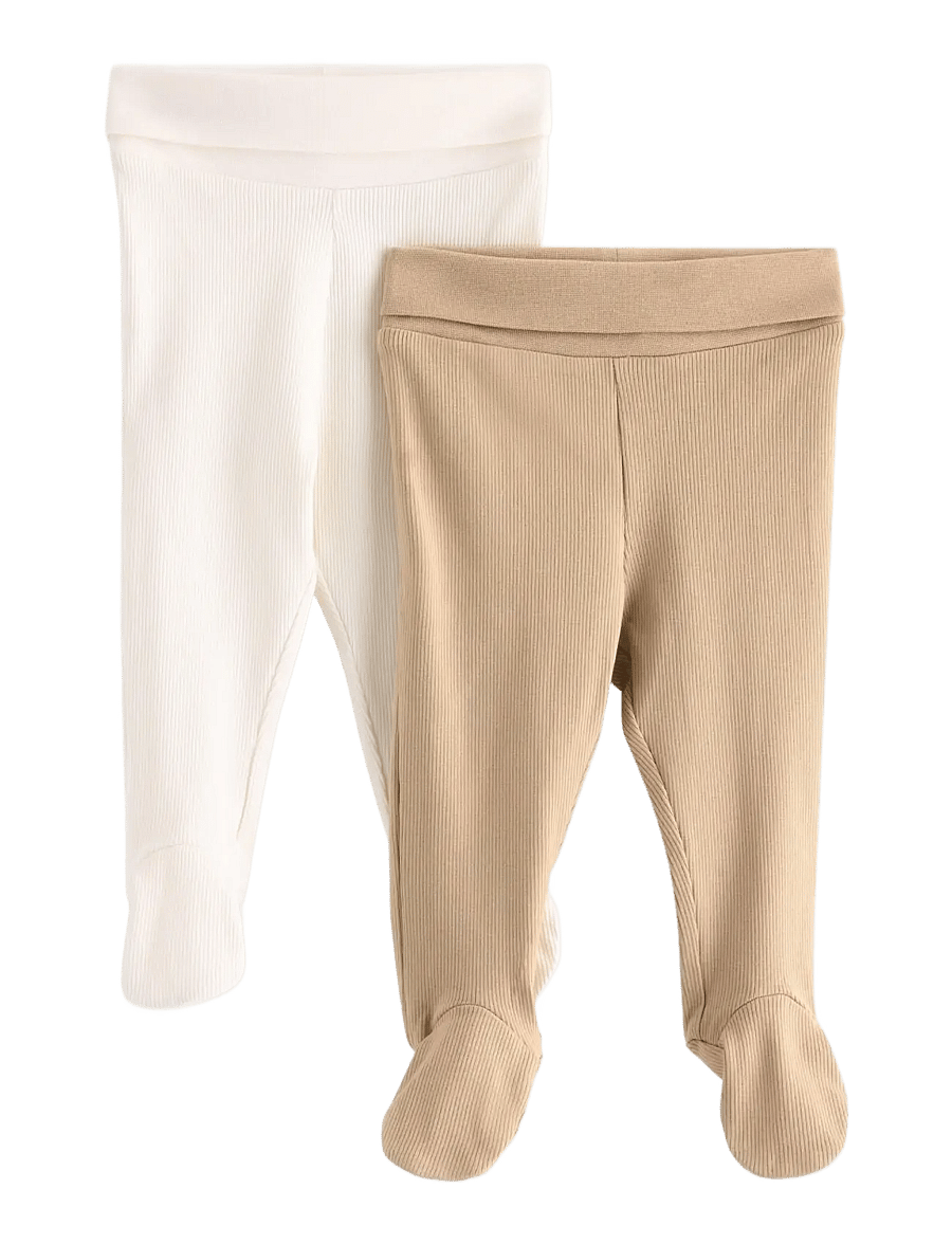Lindex - 2-pack ribbed leggings with feet - leggings - beige - 0