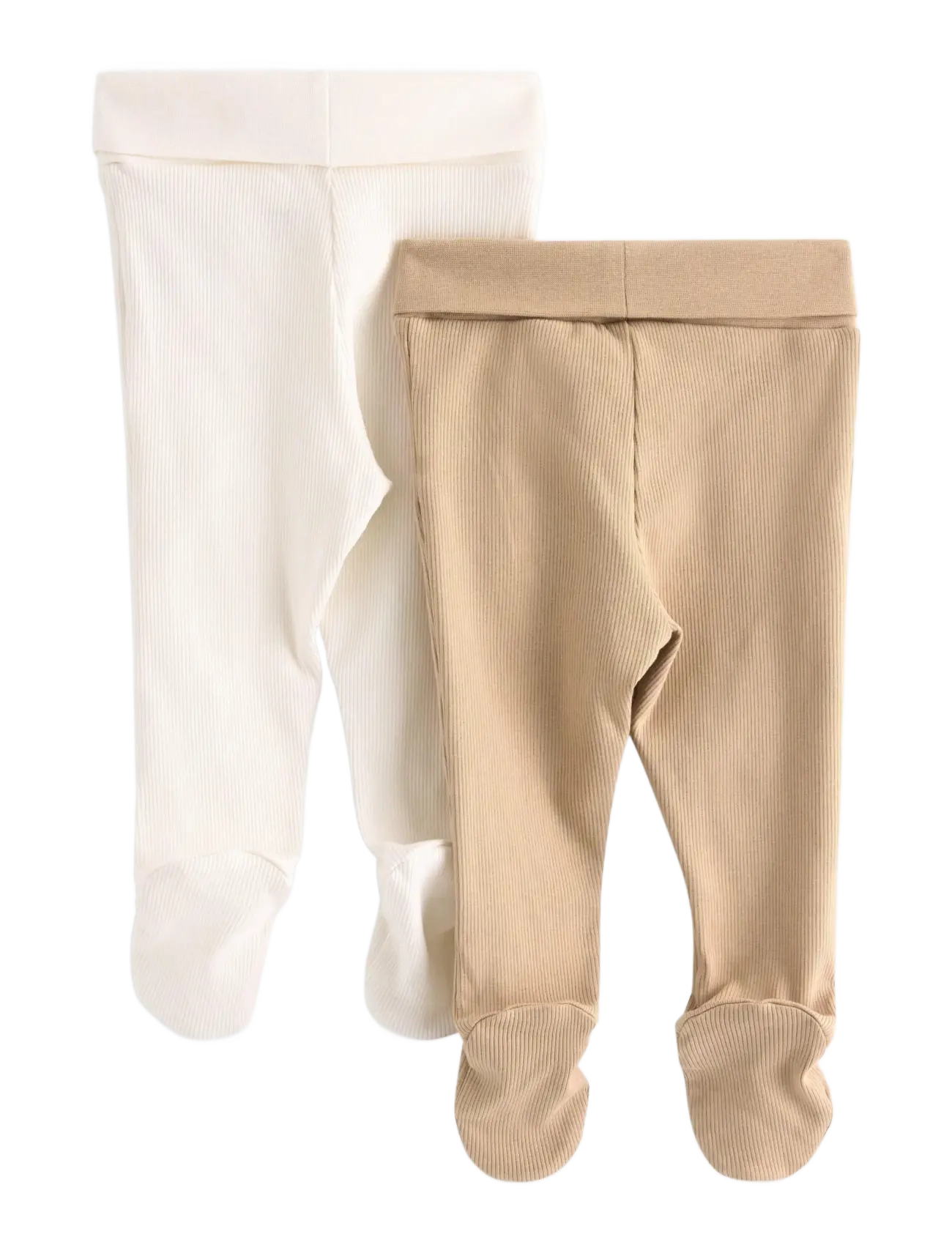 Lindex - 2-pack ribbed leggings with feet - retuusid - beige - 1