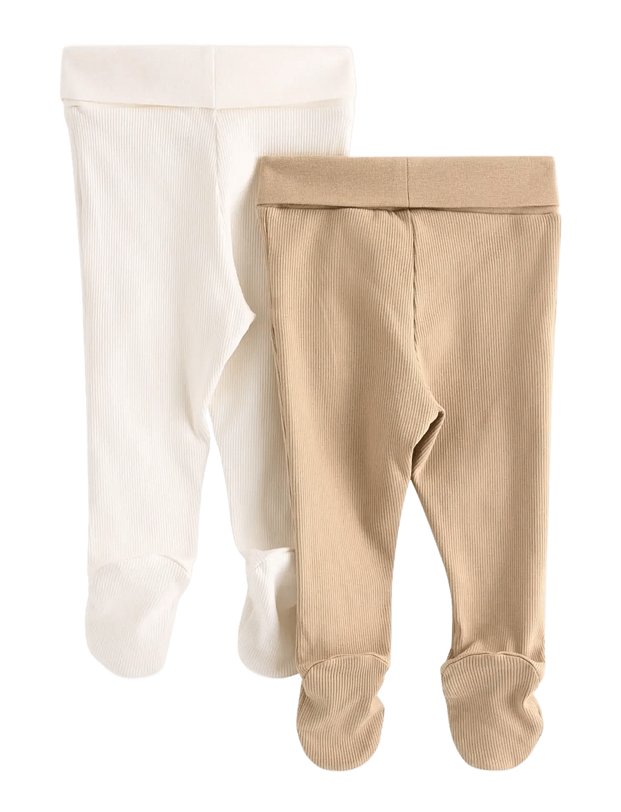 Lindex - 2-pack ribbed leggings with feet - leggings - beige - 1