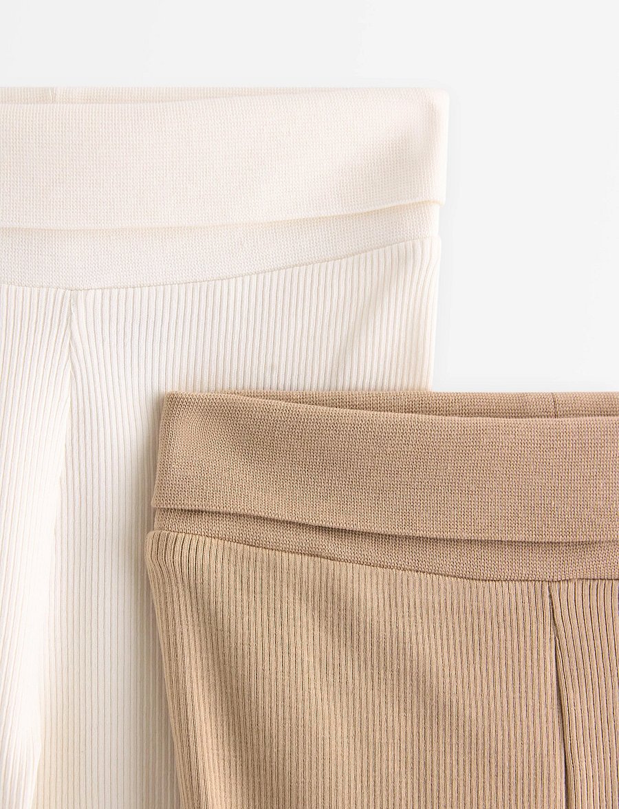 Lindex - 2-pack ribbed leggings with feet - leggings - beige - 2