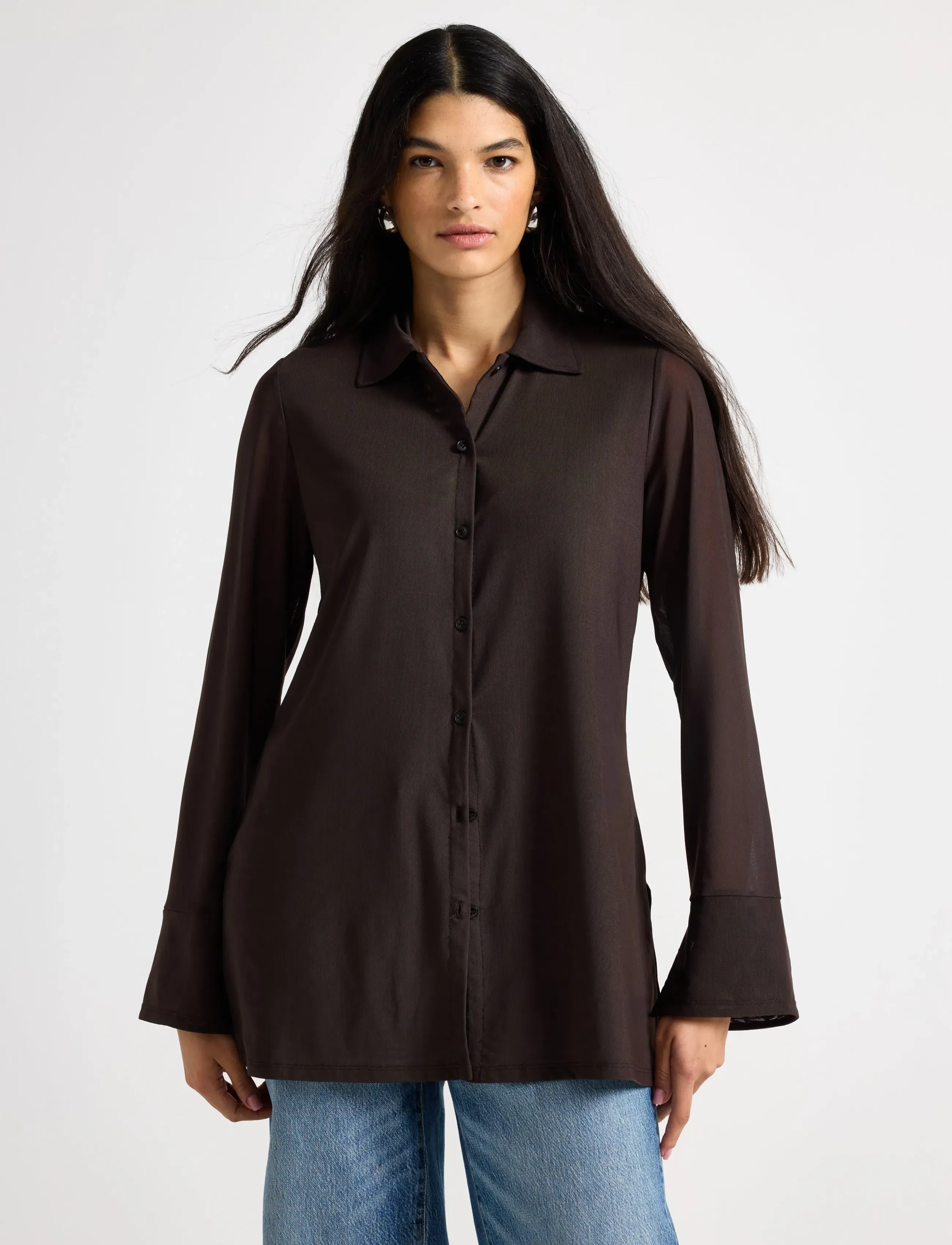 Lindex Shirt Long Moira - Hemden - DARK BROWN / brown