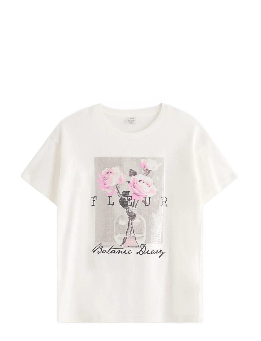 Lindex - T shirt regular with print - lühikeste varrukatega t-särgid - white - 1