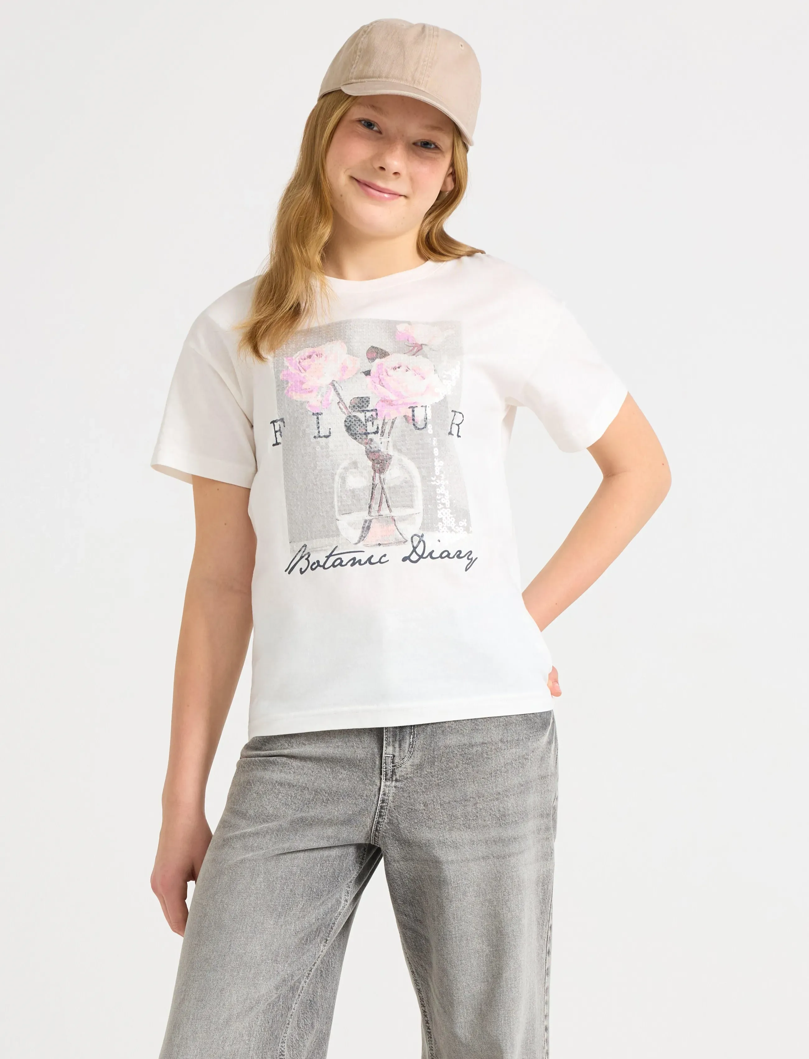 Lindex T-Shirt, 170, T-shirts, Creme - Short-sleeved, Kinder