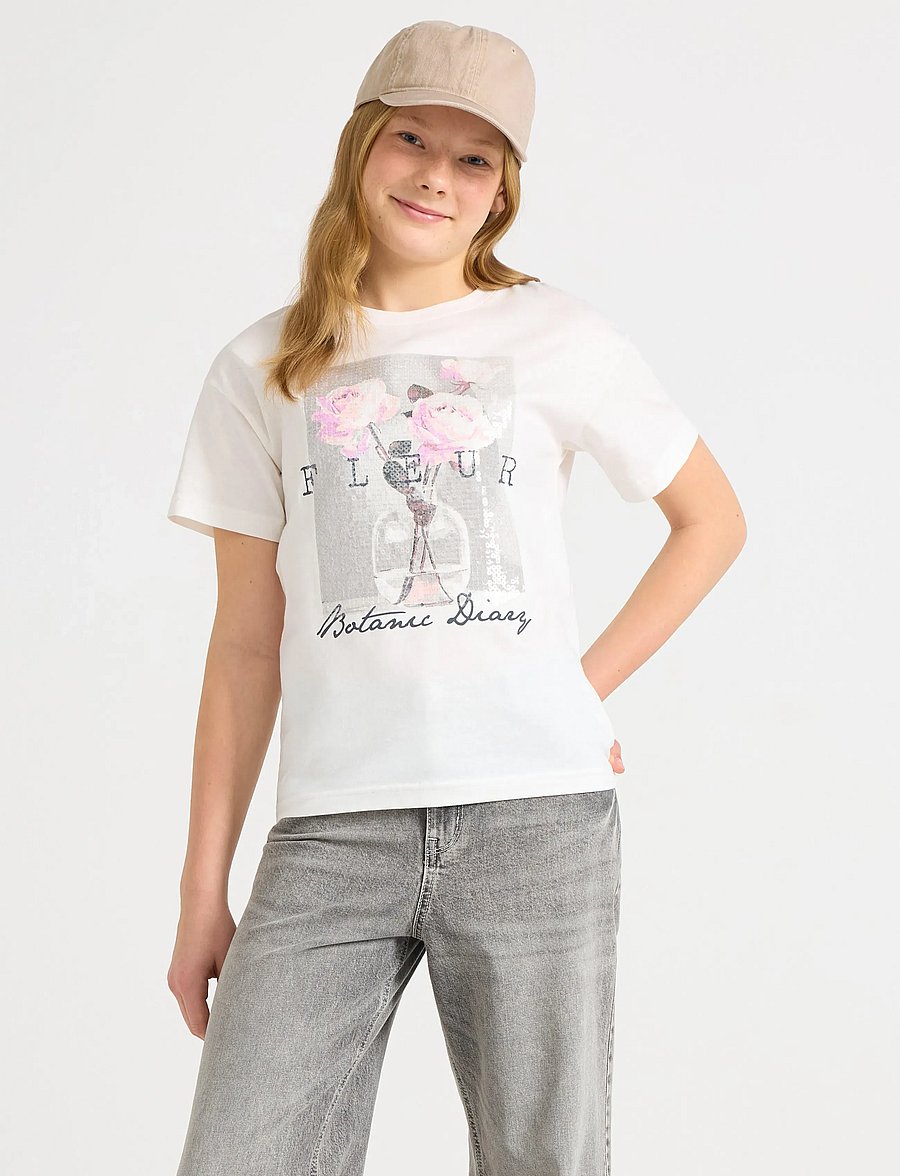 Lindex - T shirt regular with print - lühikeste varrukatega t-särgid - white - 0