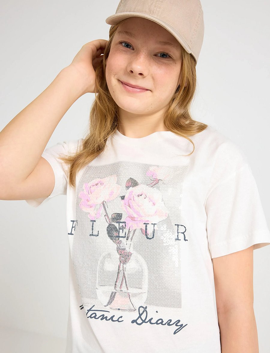 Lindex - T shirt regular with print - lühikeste varrukatega t-särgid - white - 4