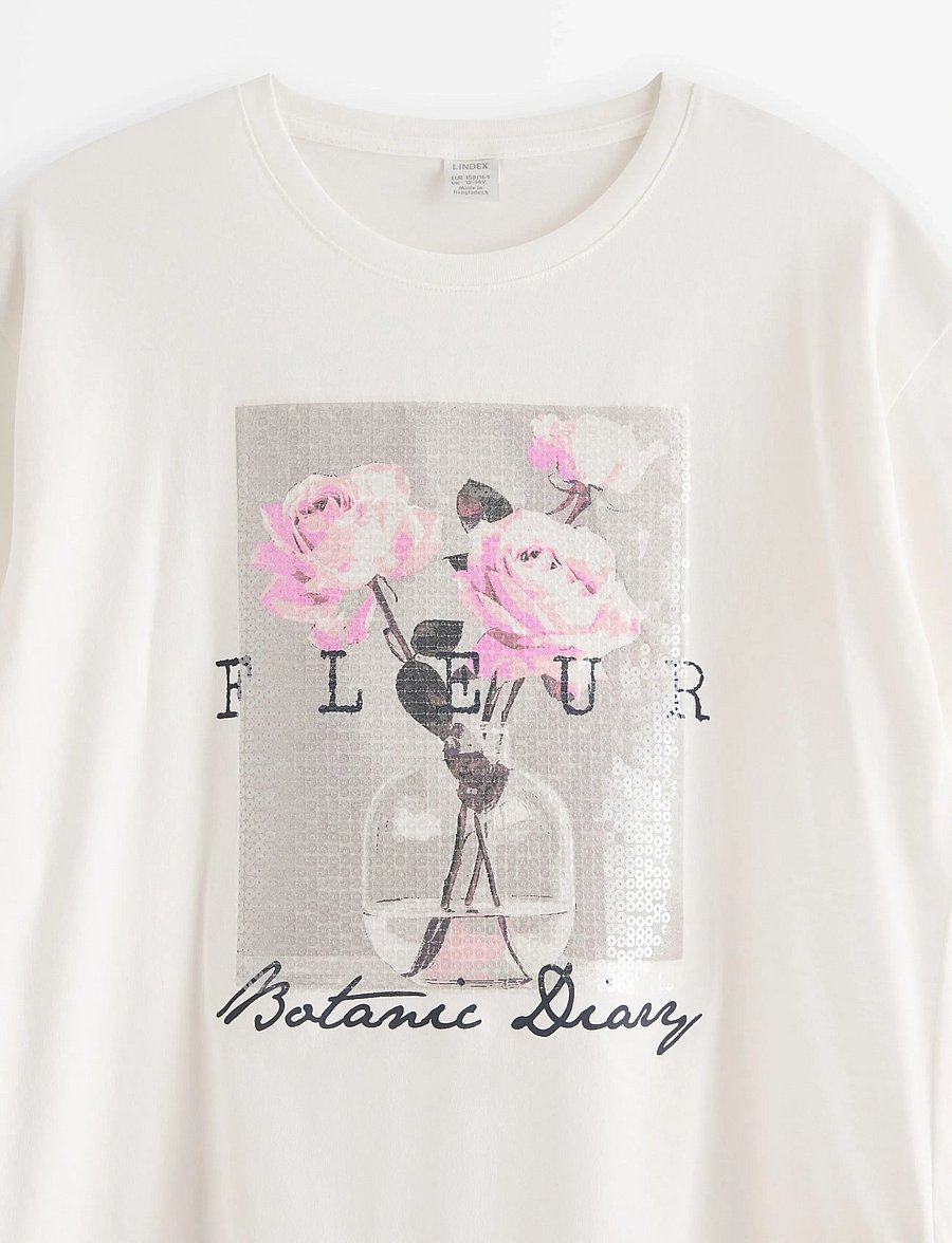 Lindex - T shirt regular with print - lühikeste varrukatega t-särgid - white - 5