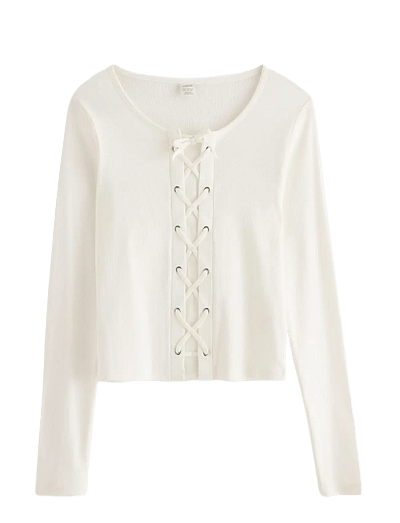 Lindex Top with lacing - Pikkade varrukatega T-särgid - OFF WHITE / white