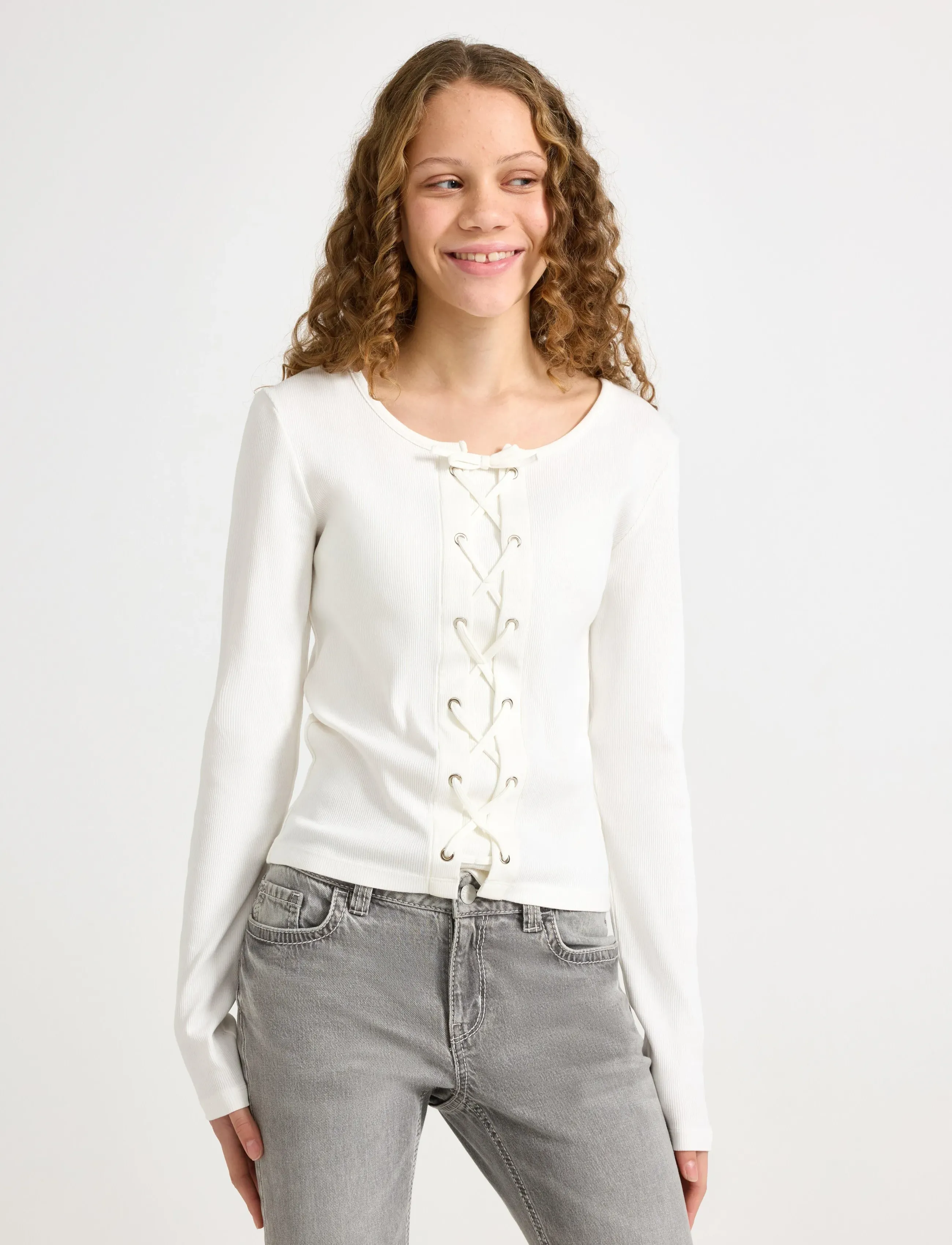 Lindex - Top with lacing - pikkade varrukatega t-särgid - off white - 0
