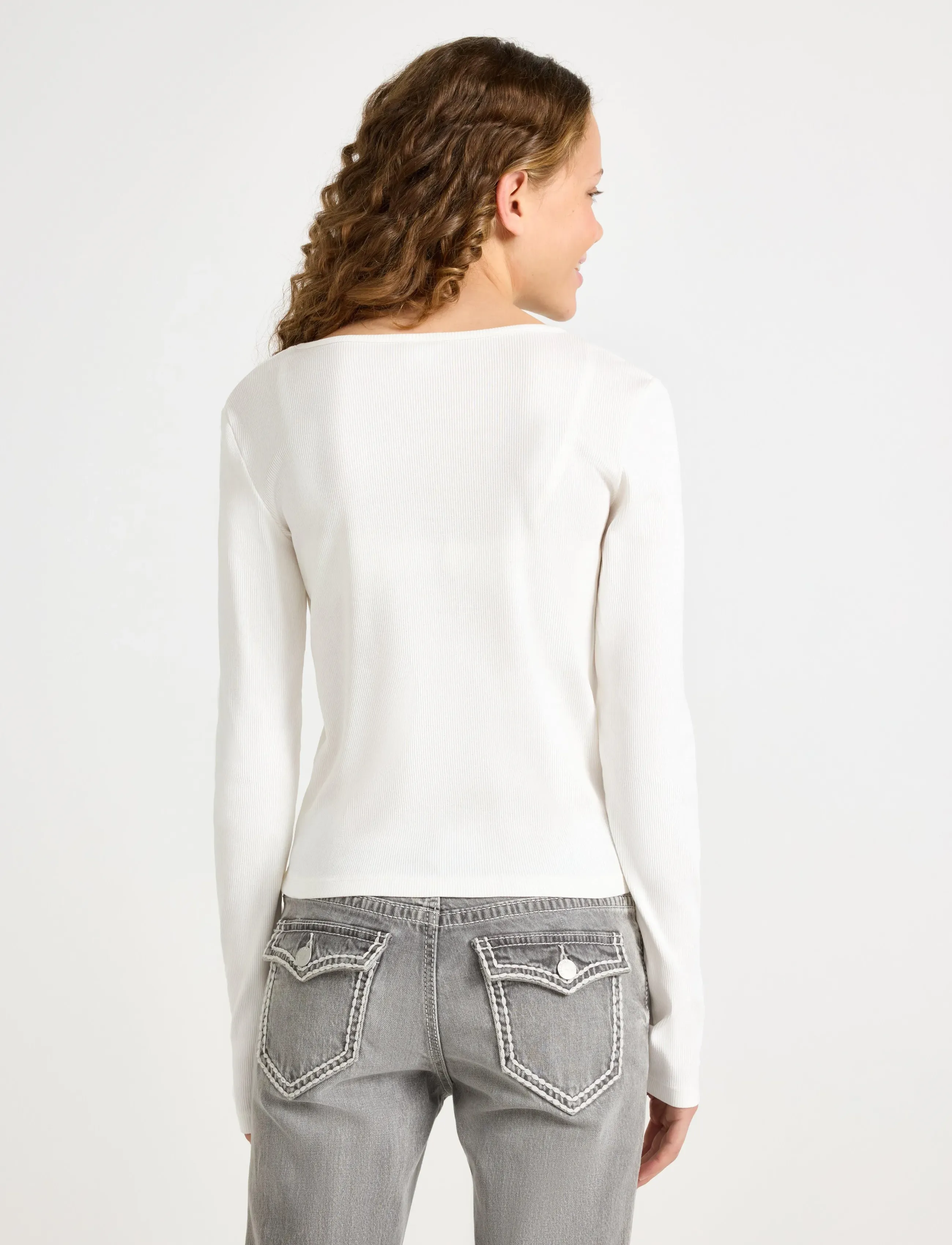 Lindex - Top with lacing - lange mouwen - off white - 3