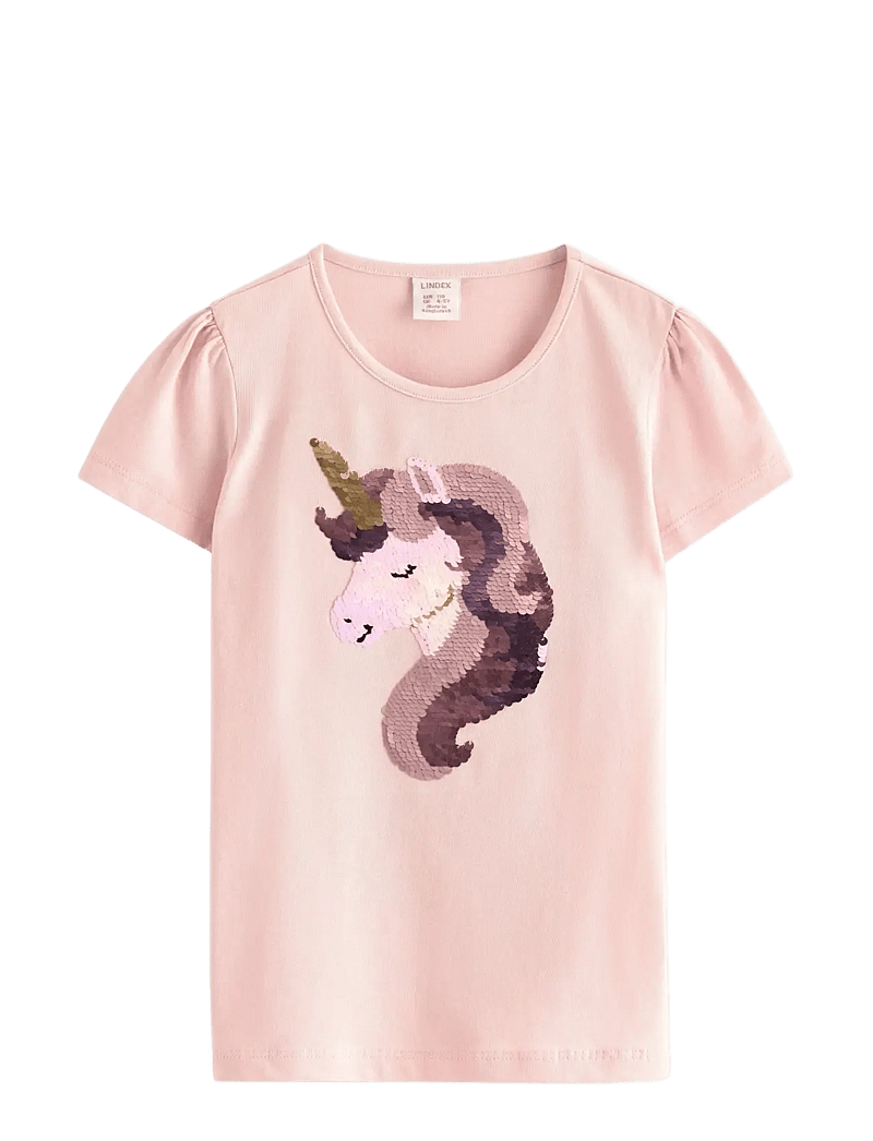 Lindex - Short-sleeved top with reversible sequins motif - kurzärmelige - light dusty pink - 1