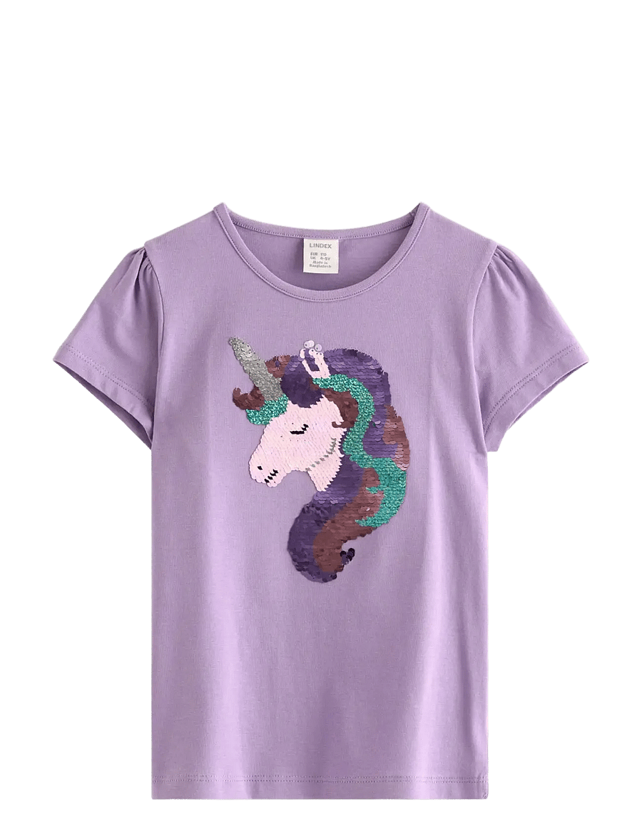 Lindex - Short-sleeved top with reversible sequins motif - kortærmede t-shirts - lilac - 1