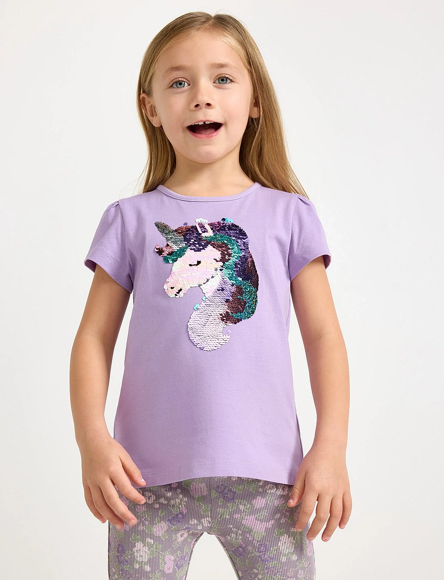 Lindex - Short-sleeved top with reversible sequins motif - kortærmede t-shirts - lilac - 0