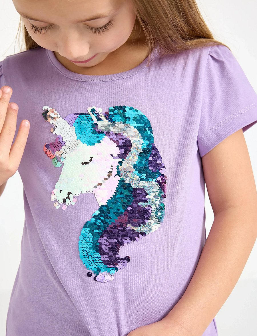 Lindex - Short-sleeved top with reversible sequins motif - kortærmede t-shirts - lilac - 4