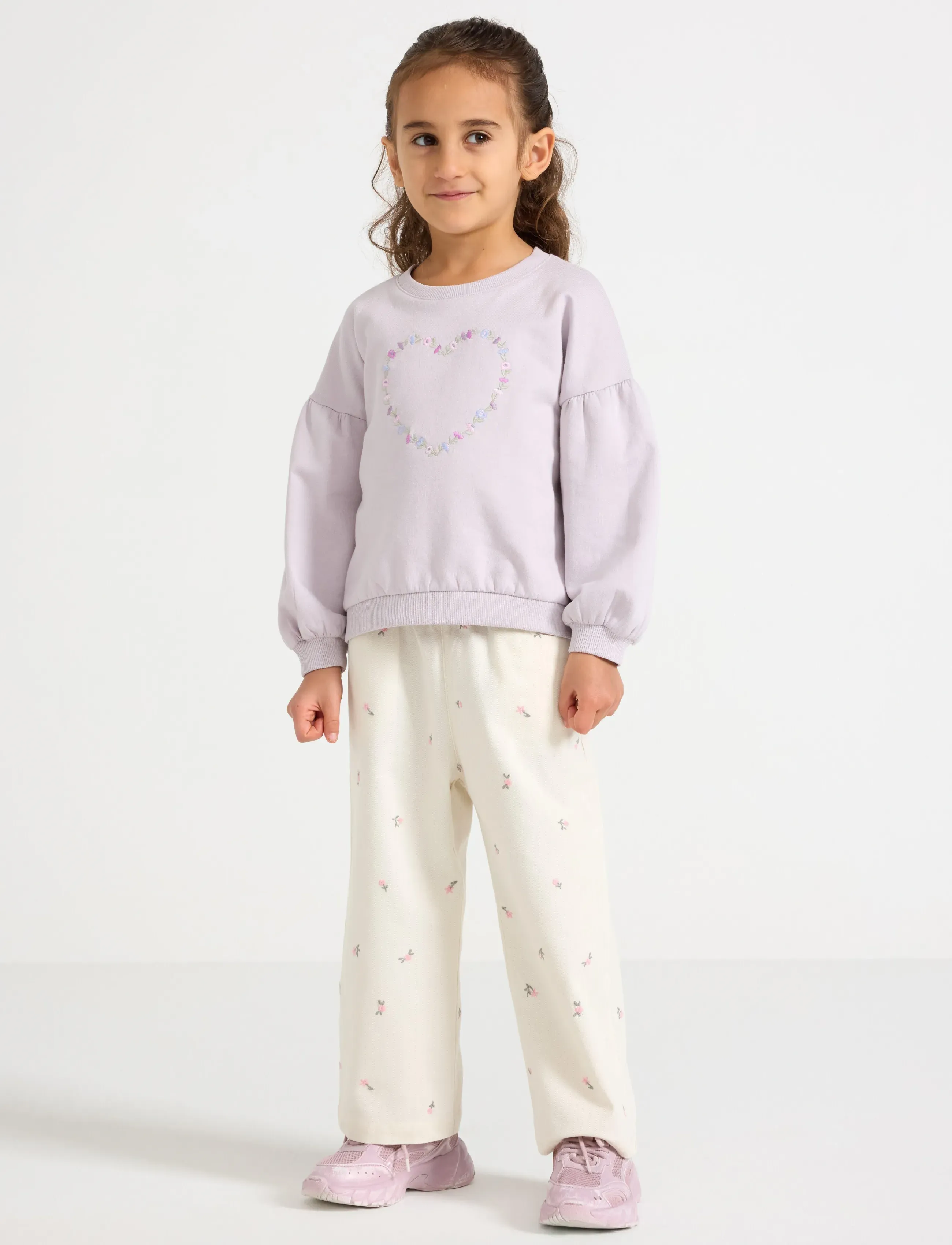 Lindex Straight Trousers, Børn, Blomstret Lige Ben Bukser, Multi/mønstret, Str: 104