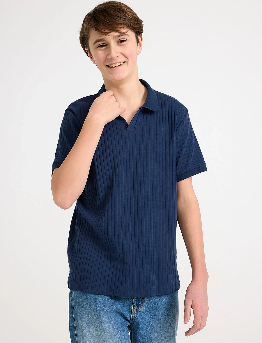 Lindex - Ribbed top with collar - kortærmede poloer - dark blue - 0