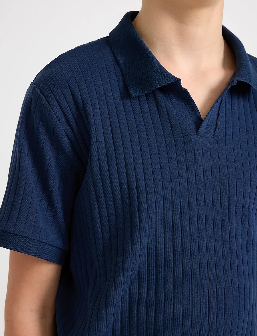 Lindex - Ribbed top with collar - kortærmede poloer - dark blue - 4